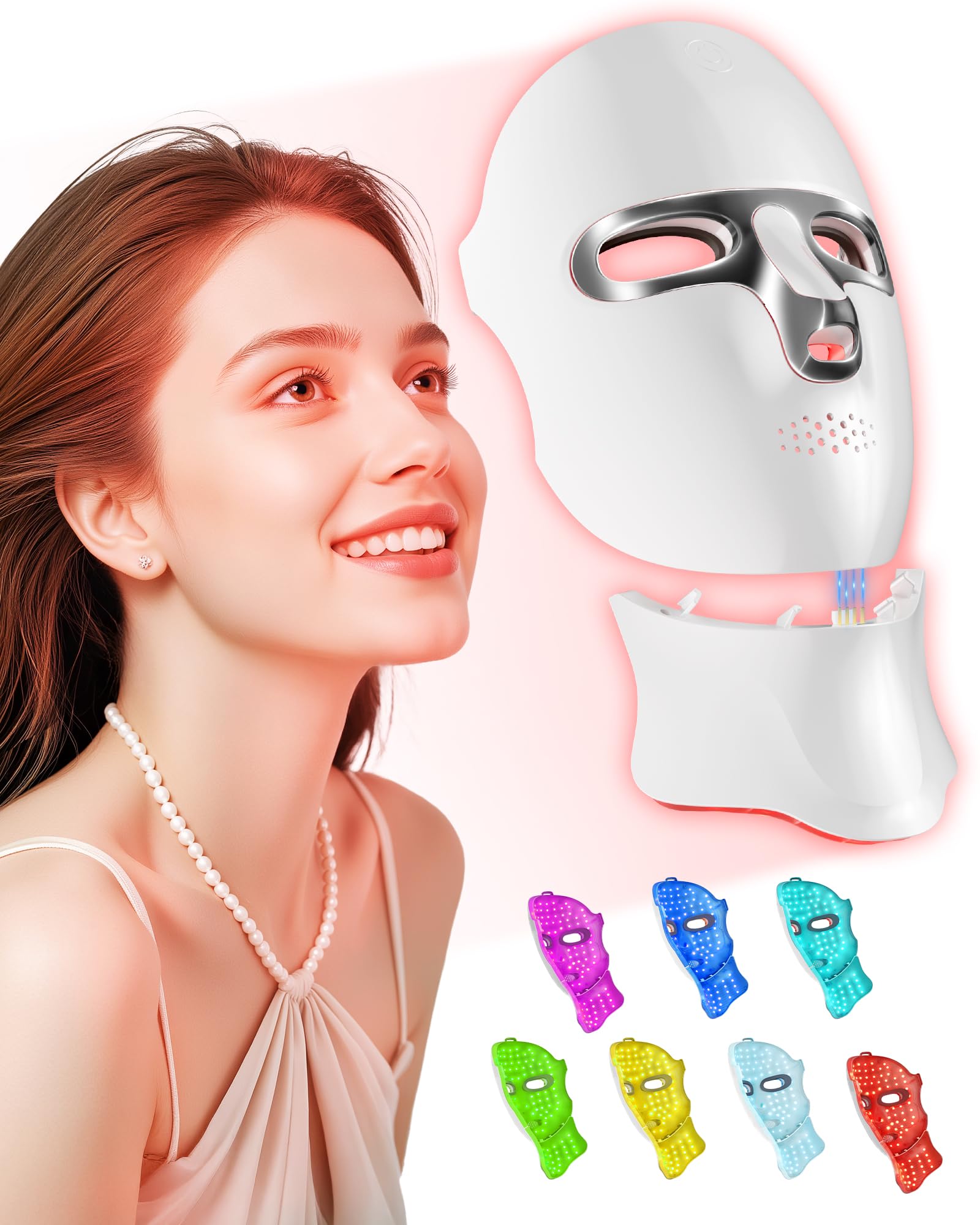 FOLOKE red light therapy mask on the face for at-home care and potential wrinkle support.