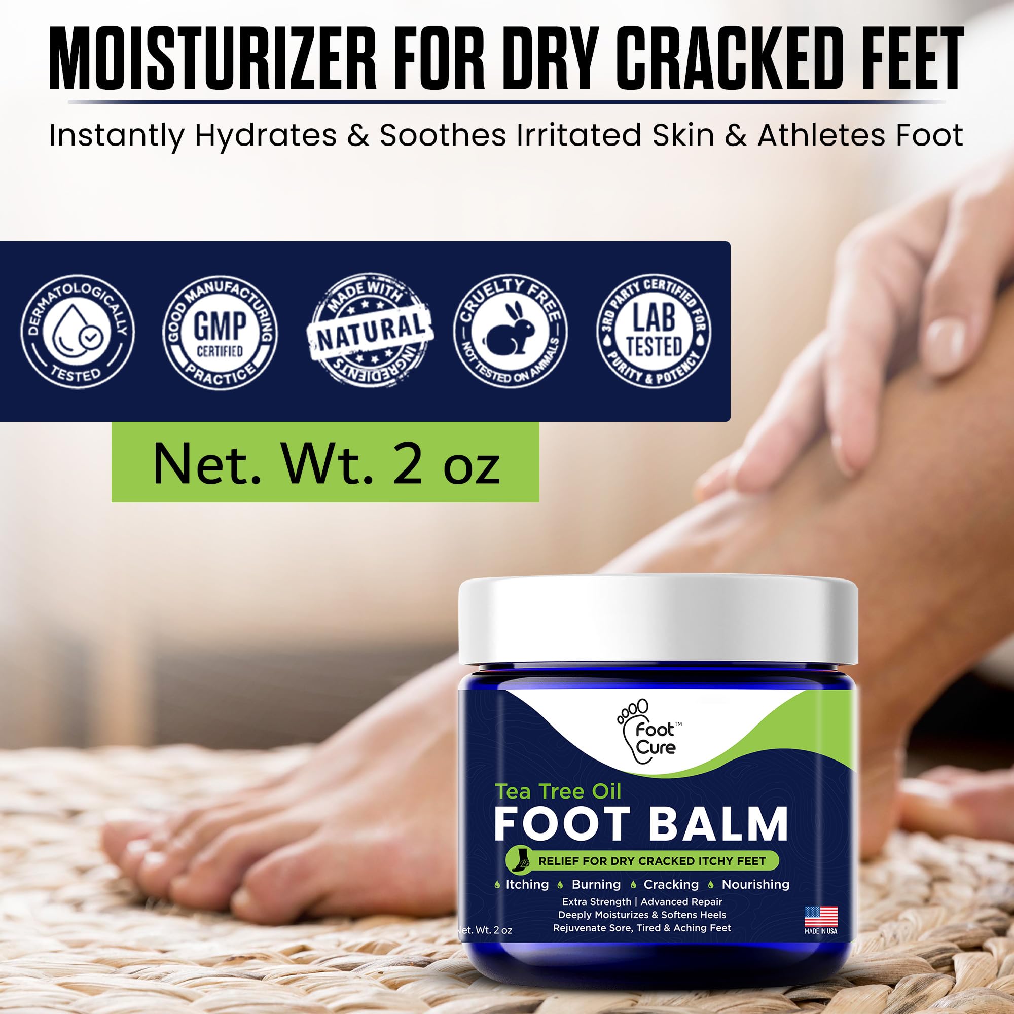 FOOT CURE made in USA label emphasizes quality and sourcing