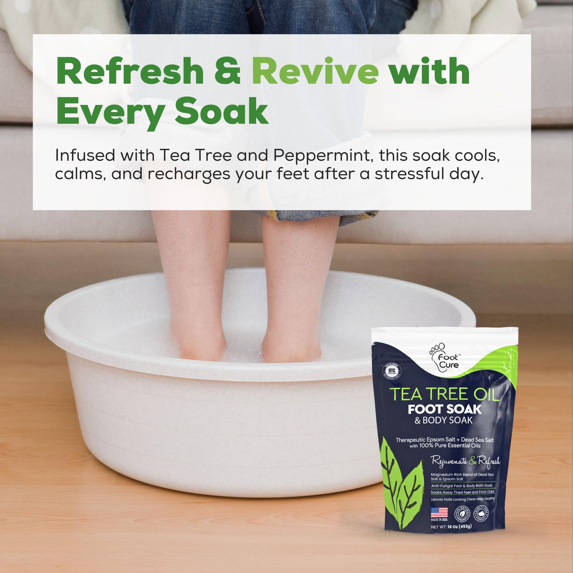 FOOT CURE minty aroma-foot soak provides refreshing scent for feet.