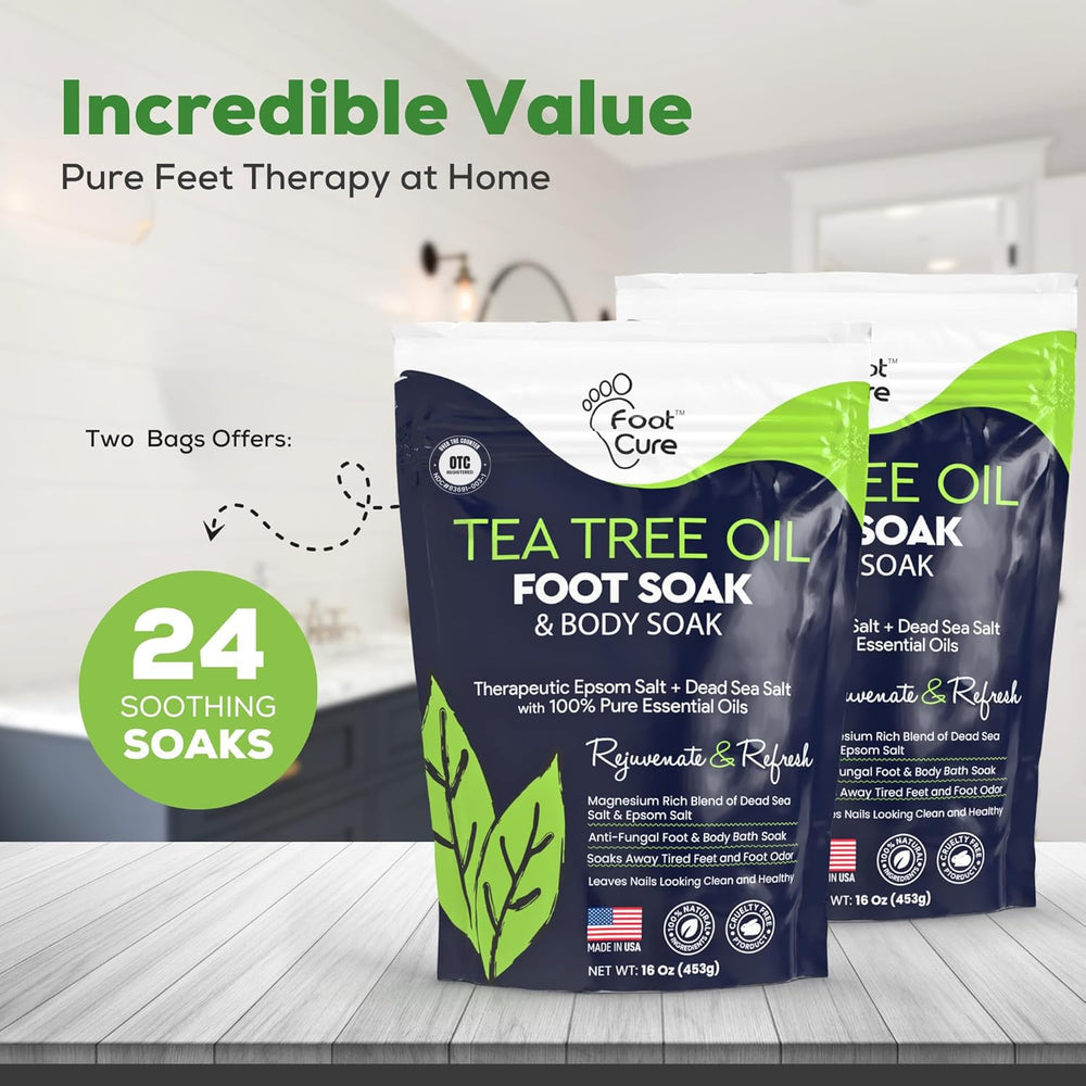 FOOT CURE tea-tree-oil-and-epsom-salt-blend highlights natural ingredients.