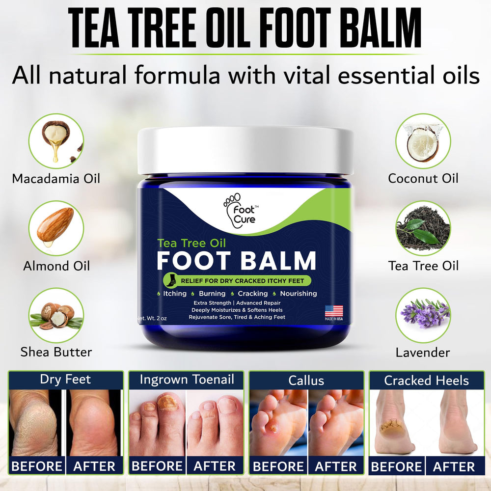 FOOT CURE tea tree oil-infused cream highlights natural ingredients