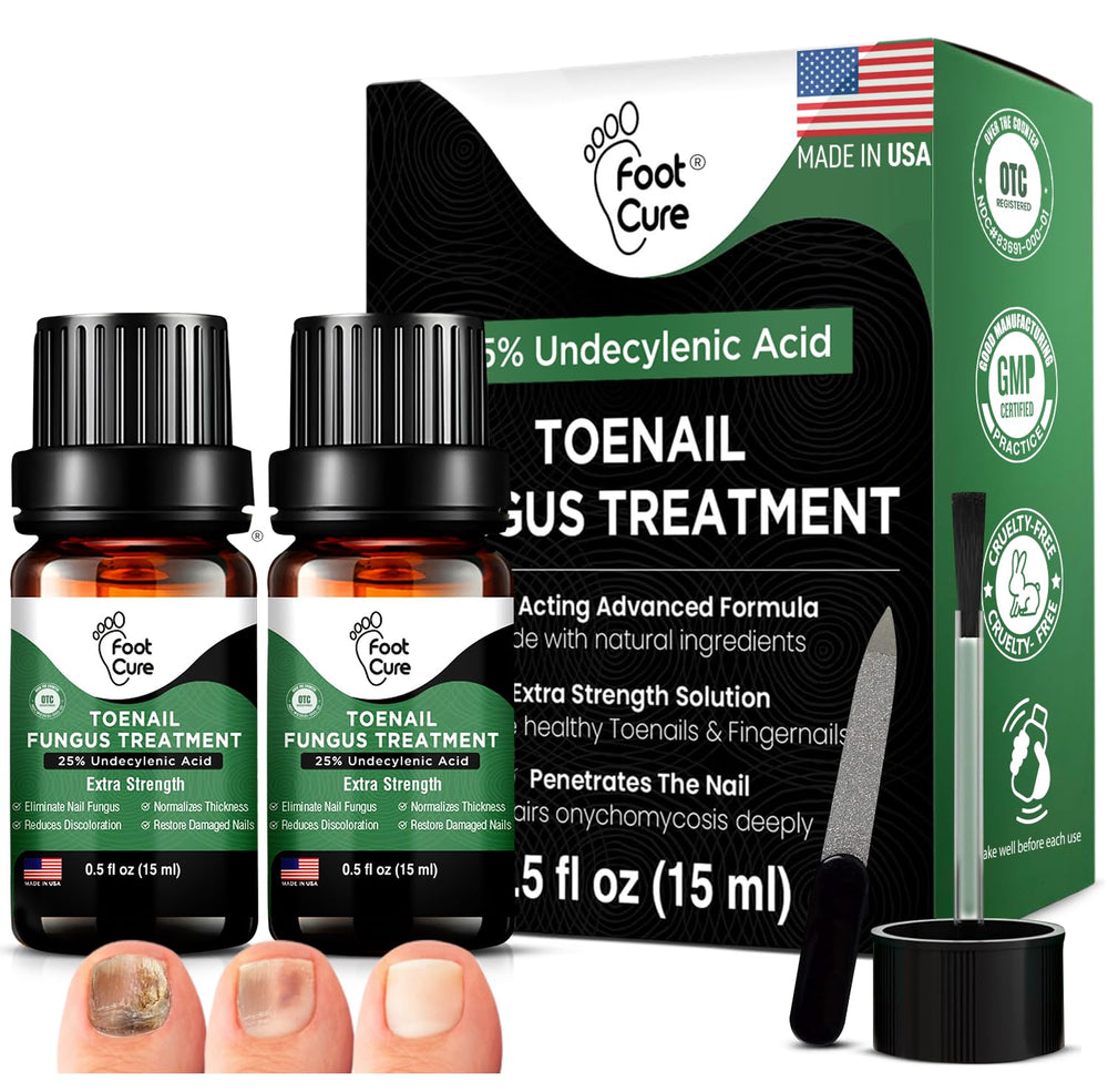 Foot Cure toenail renewal solution bottle with natural tea tree oil for healthy nails.