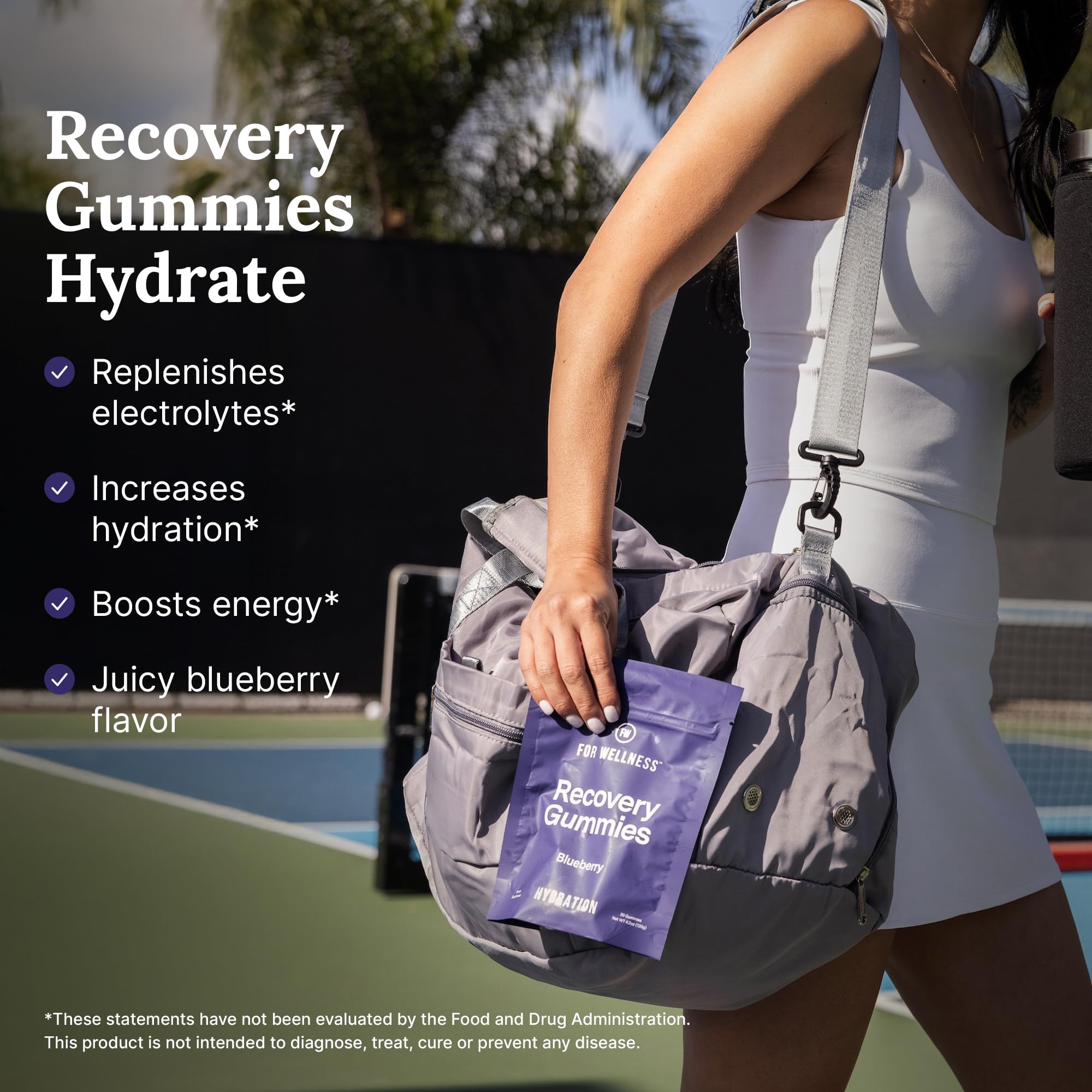 For Wellness Recovery Gummies blueberry closeup highlighting natural flavor and antioxidants.