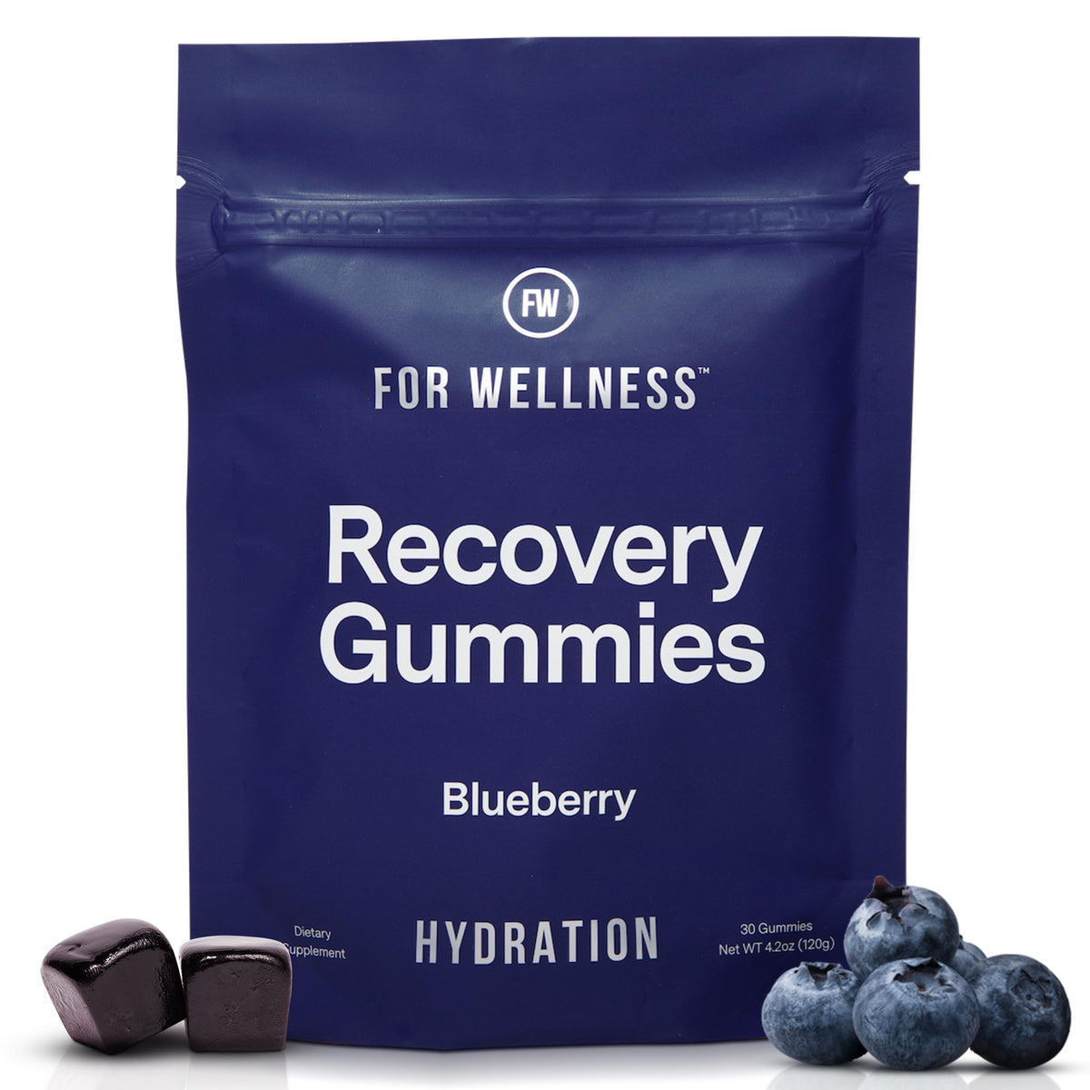 For Wellness Recovery Gummies bottle showing convenient hydration support after workouts.