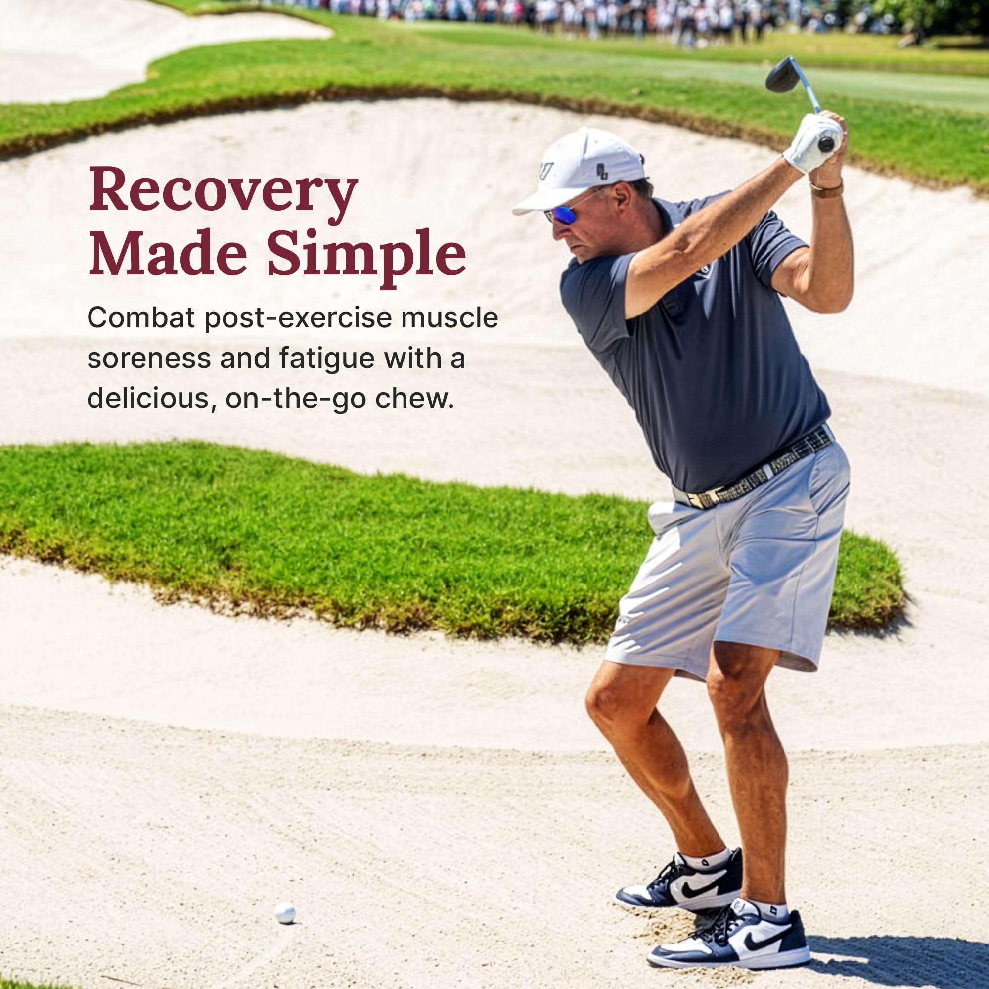 For Wellness Recovery Gummies Restore athlete in gym using the product.