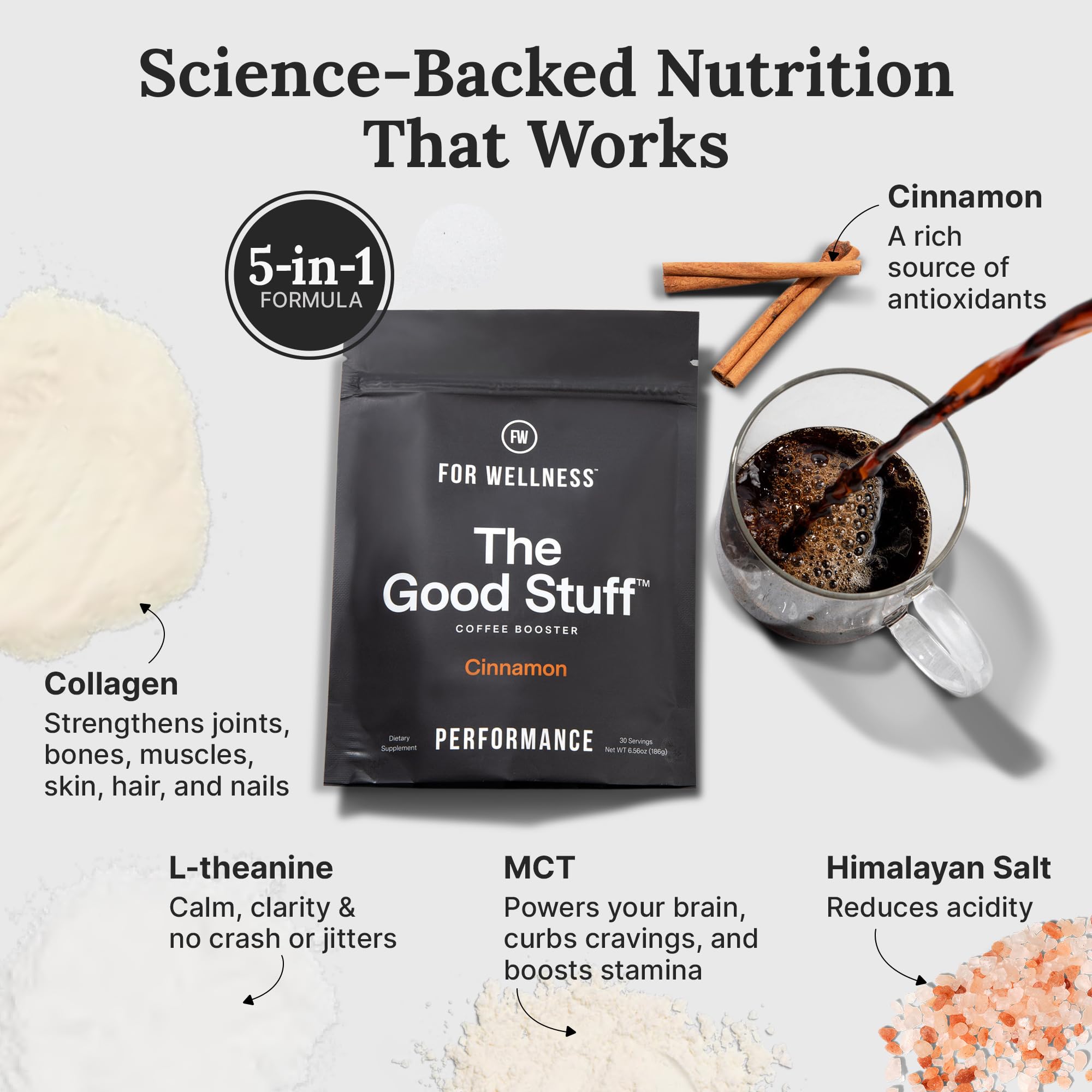For Wellness The Good Stuff Cinnamon Coffee Booster cinnamon flavor appealing and sugar-free.