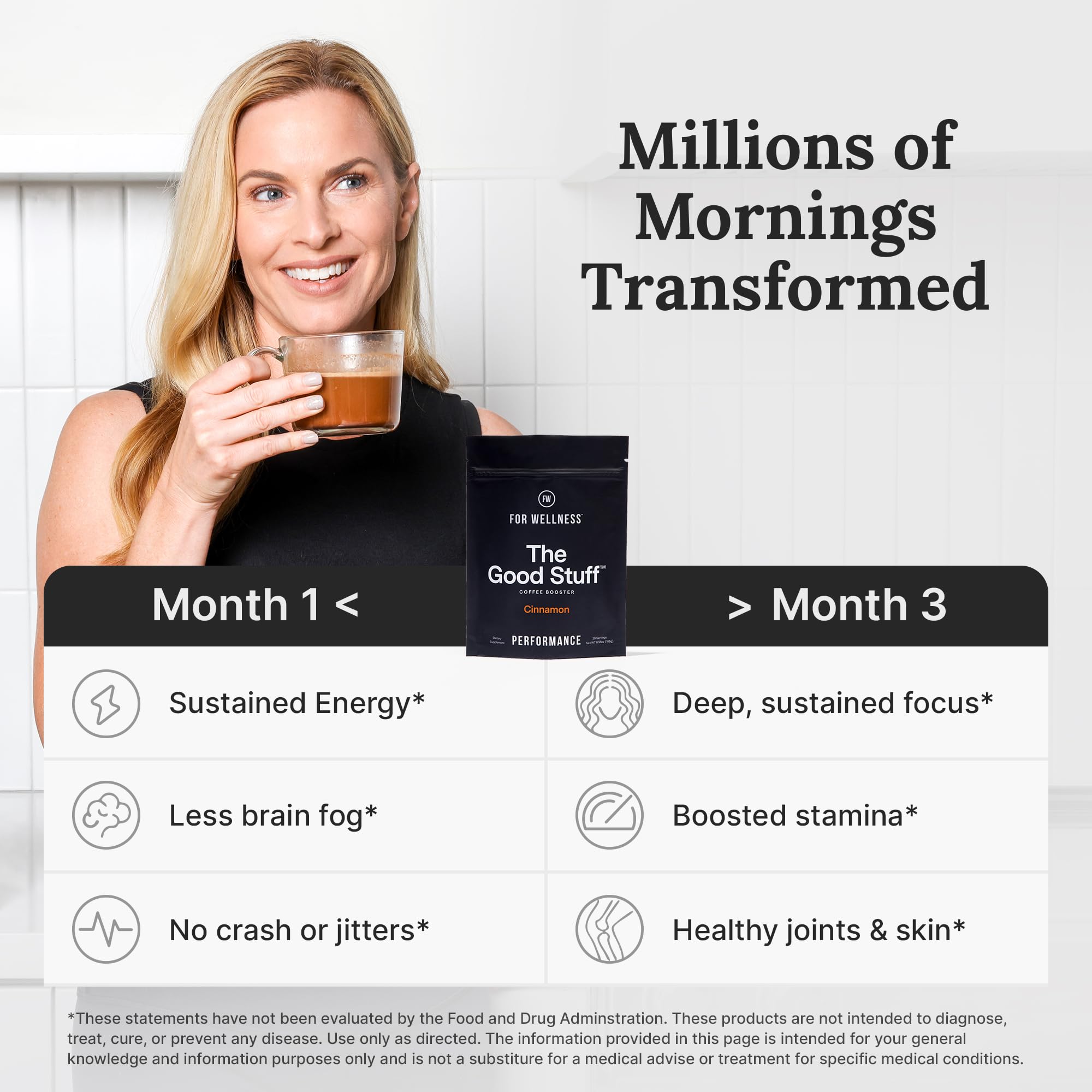 For Wellness The Good Stuff Cinnamon Coffee Booster collagen support in powder form.