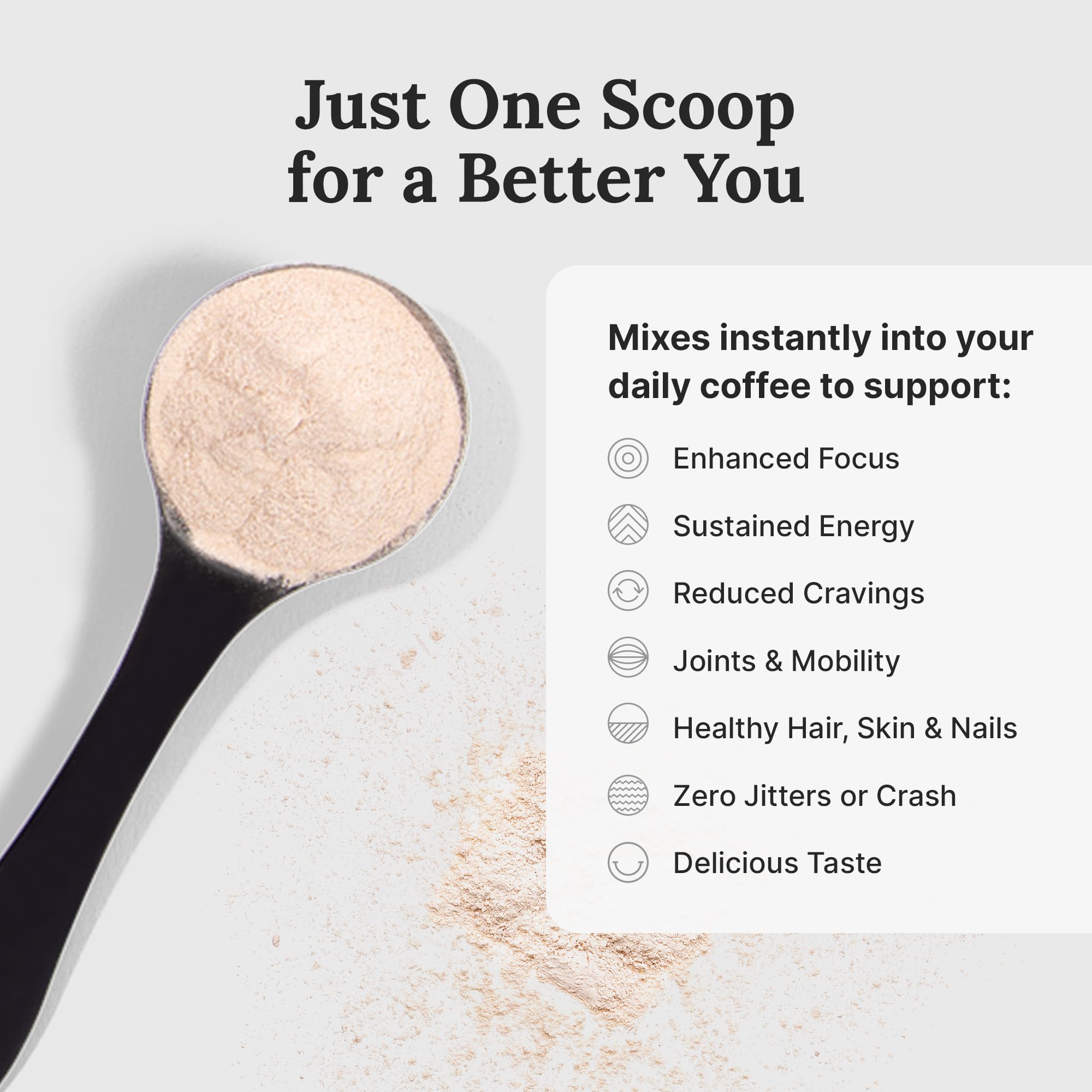 For Wellness The Good Stuff Cinnamon Coffee Booster packet showing convenient daily use.