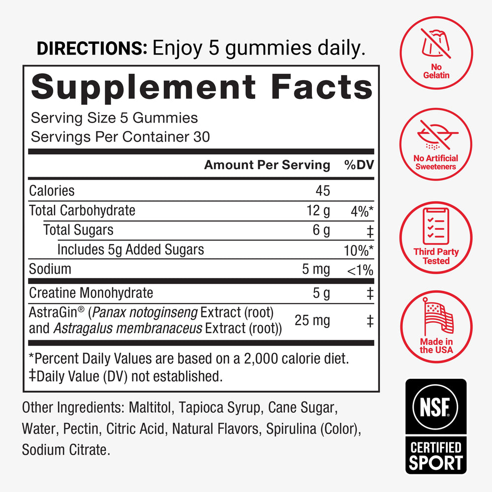 Force Factor Creatine Gummies close-up texture, showcasing chewy consistency.