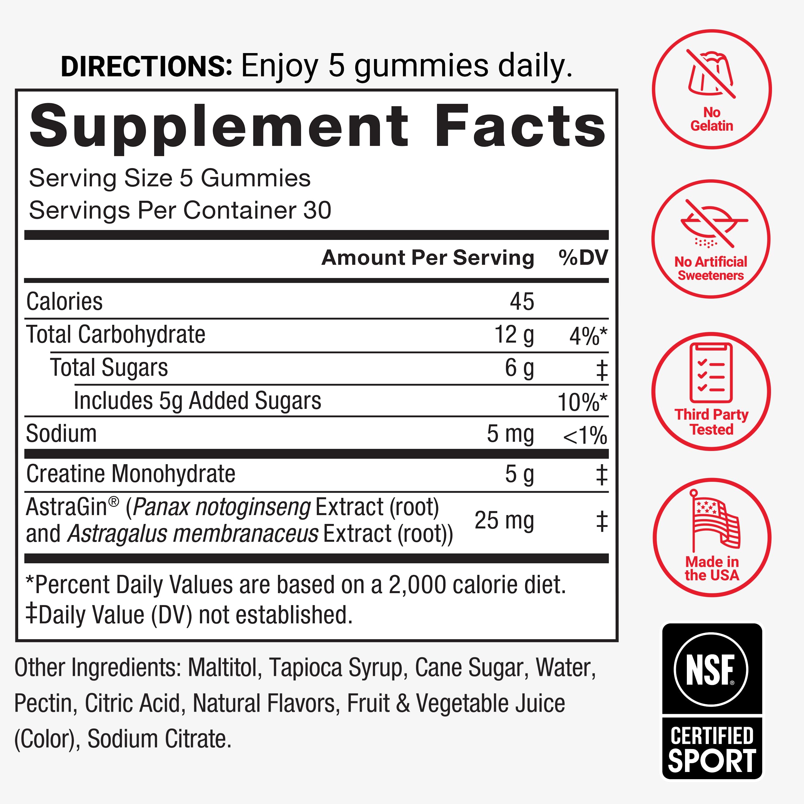 Force Factor Creatine Gummies NSF Certified badge signals trusted sport-quality