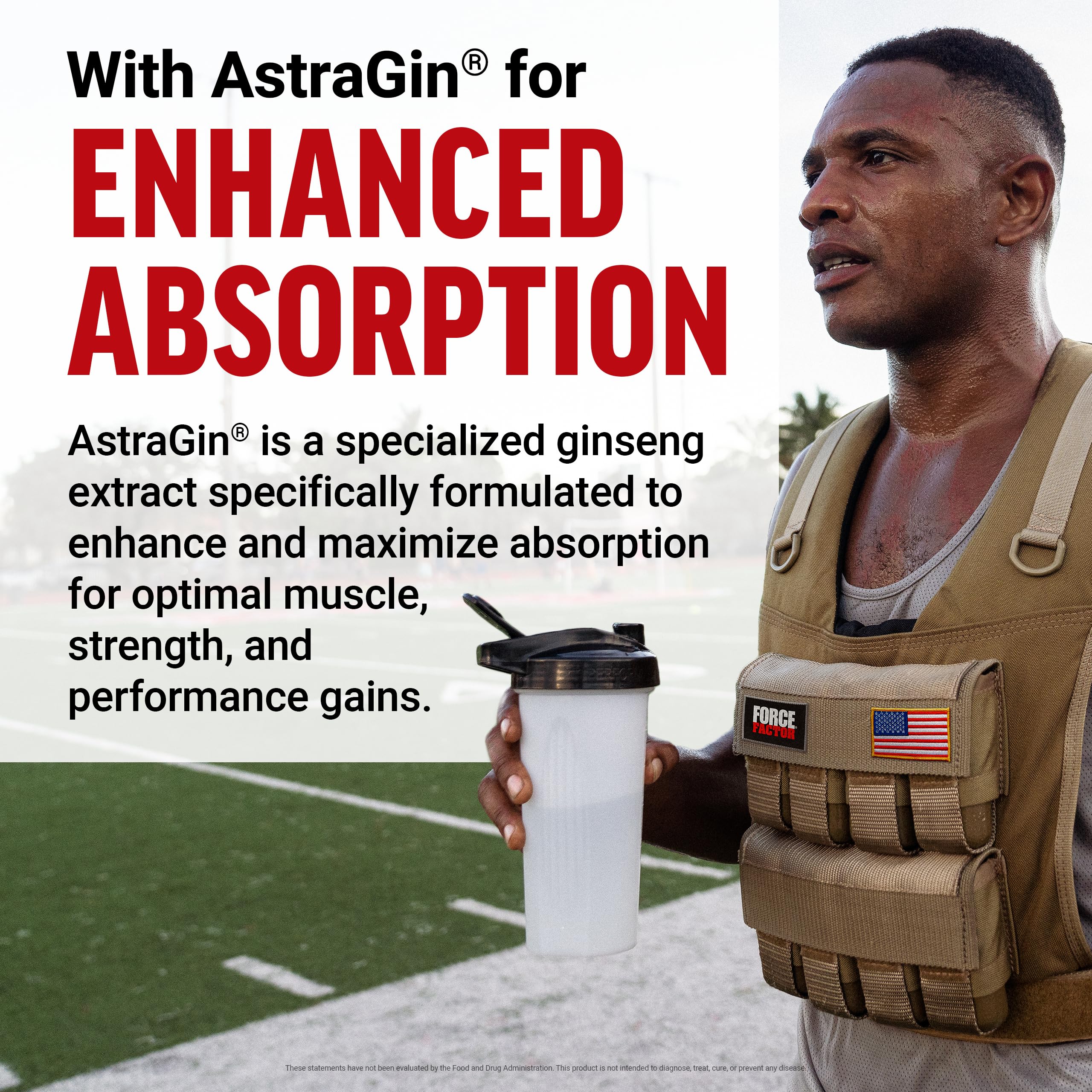 Close-up of the Force Factor Creatine HMB powder label emphasizing clean formula.