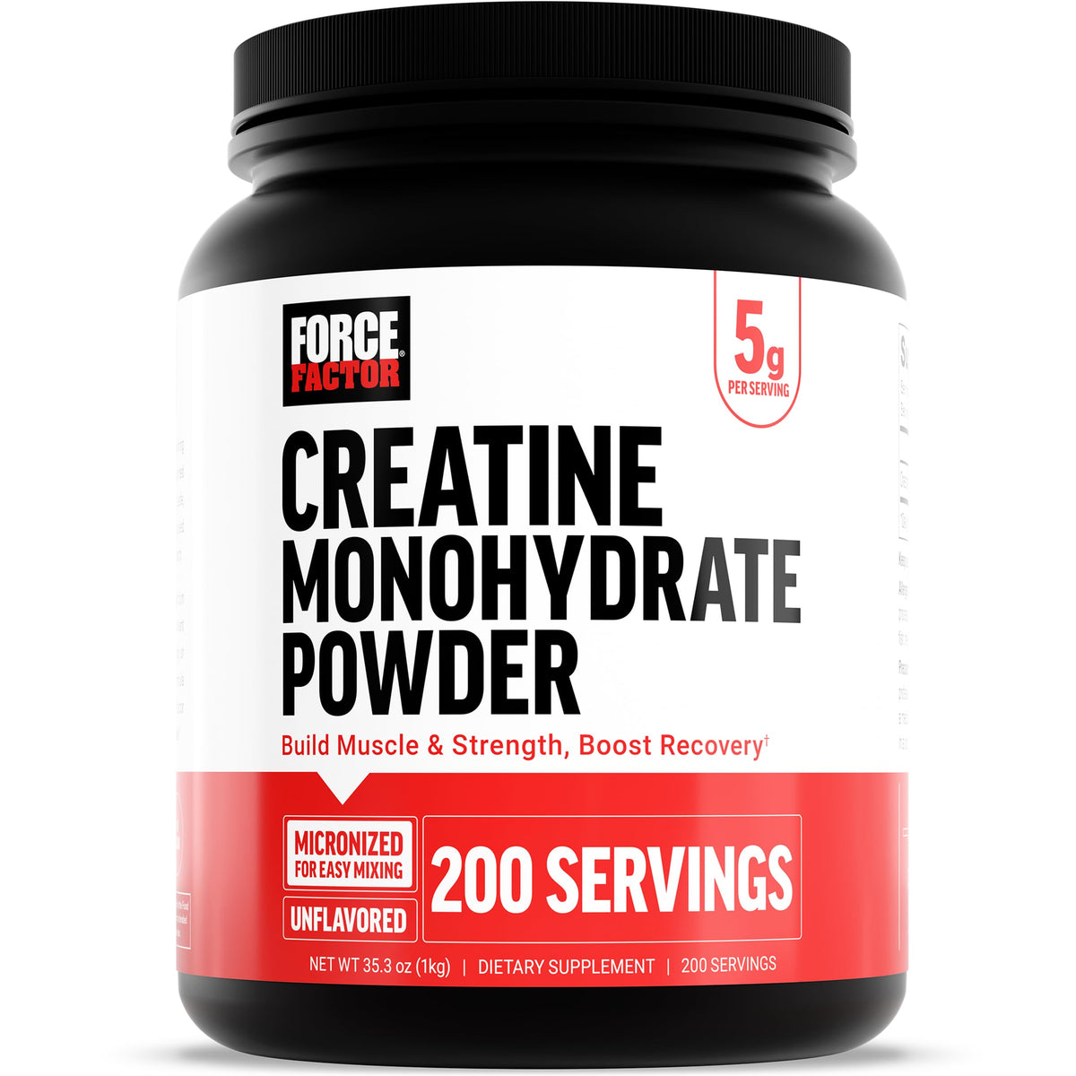 Force Factor Creatine Monohydrate Powder Canister for premium training fuel.
