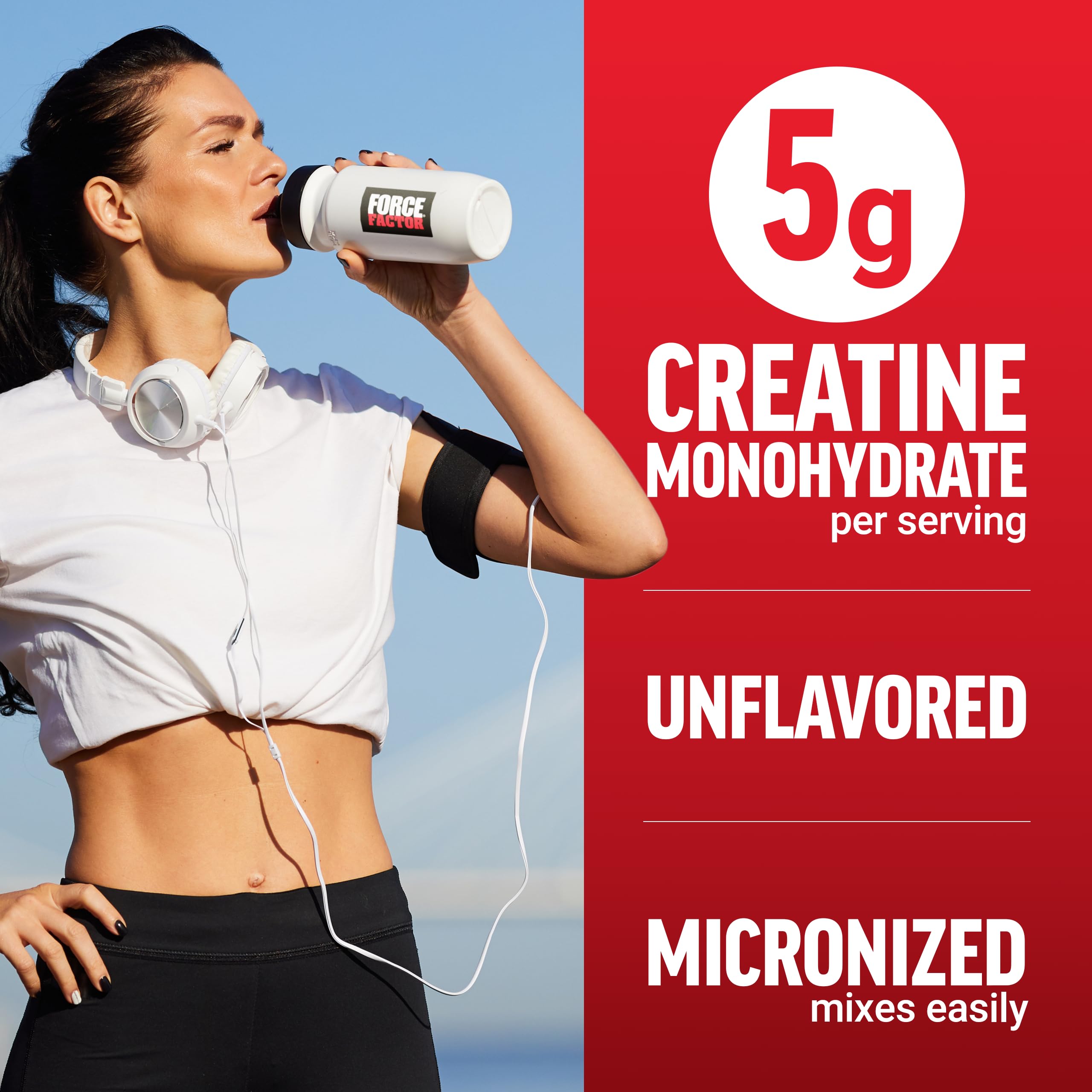 Force Factor Creatine Powder Bottle Label highlights dosing and ingredient clarity.