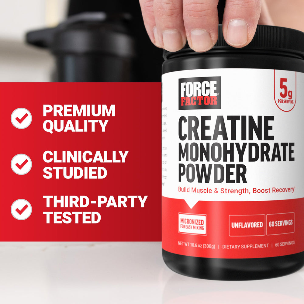 Force Factor Creatine purity seal indicating third-party testing.