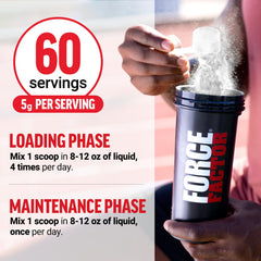 Force Factor Creatine unflavored powder blends cleanly with water or juice.