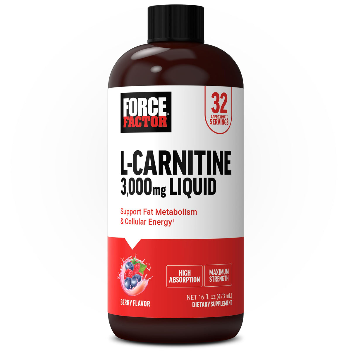 Force Factor L-Carnitine Liquid bottle on kitchen counter for daily energy