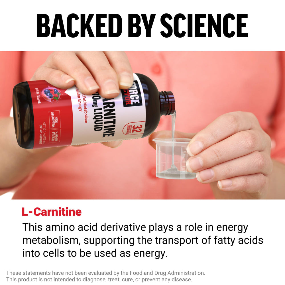 Berry-flavored Force Factor L-Carnitine Liquid in a glass with ice