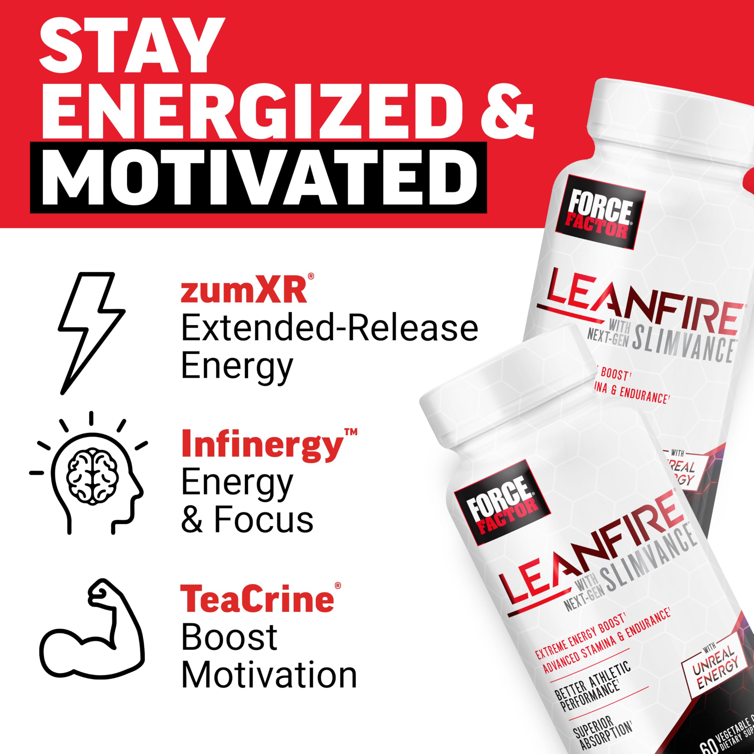 Force Factor LeanFire label detail featuring Infinergy and Capsimax