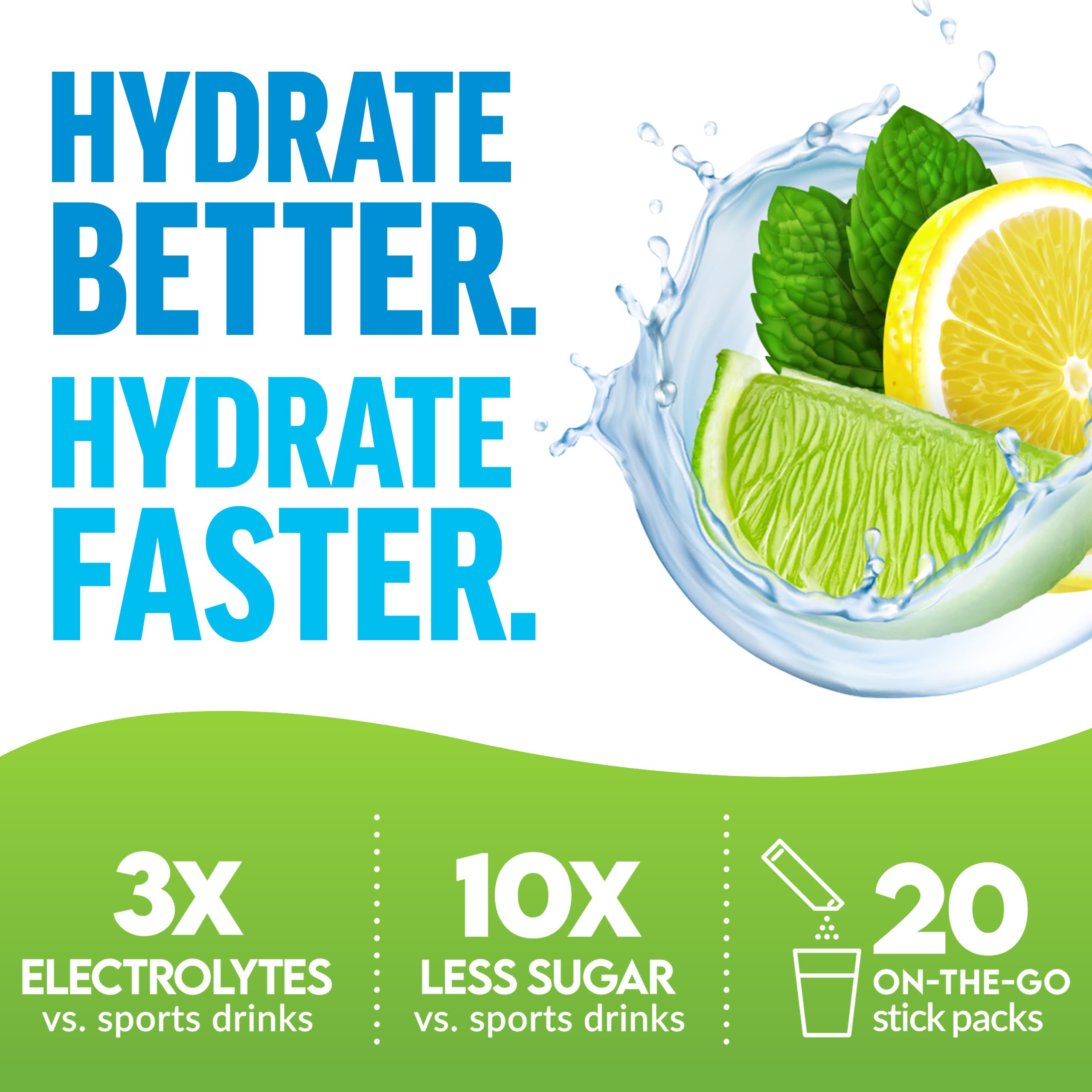 Glass with ice and Liquid Labs Lemon Lime for a refreshing hydration shot.