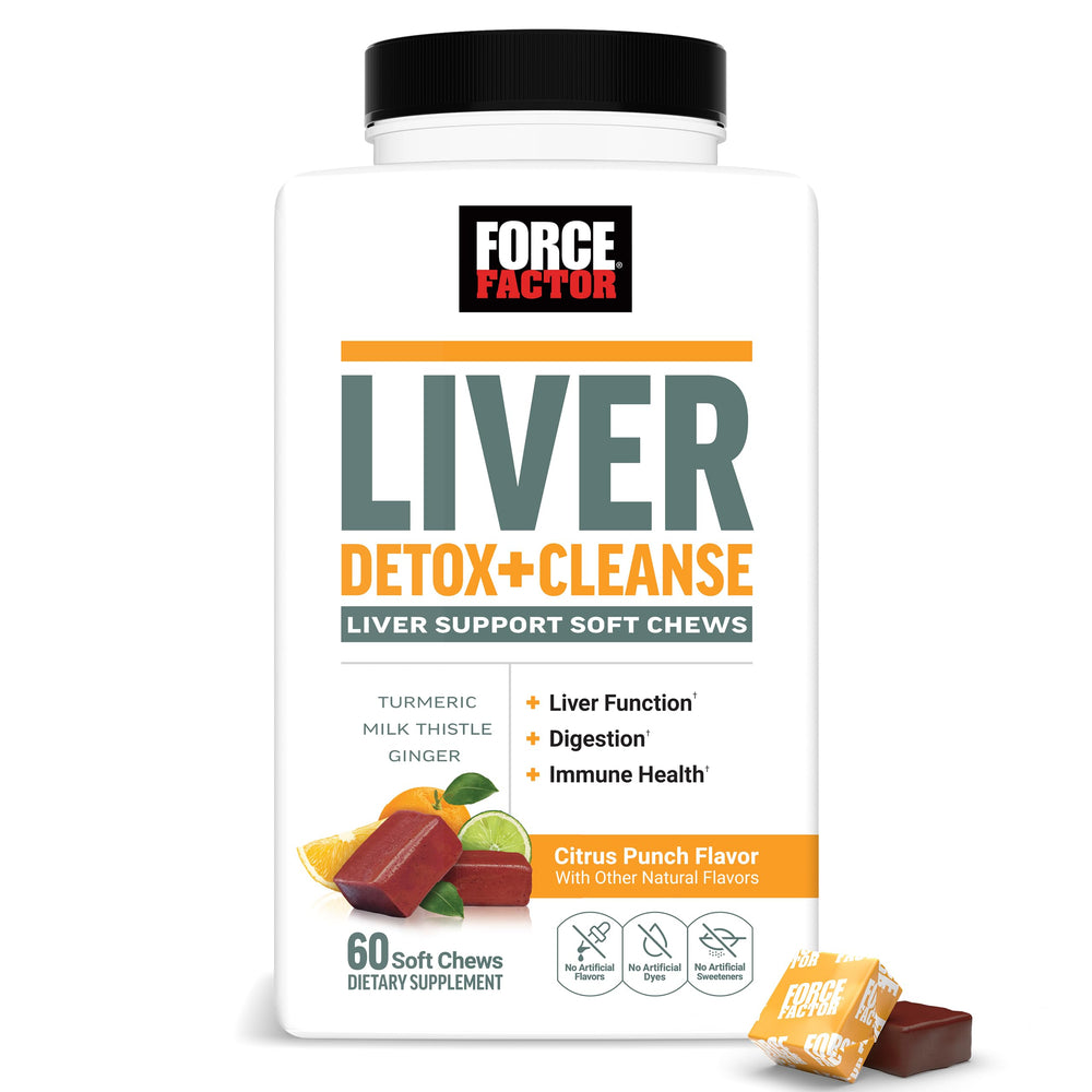 Force Factor Liver Detox Soft Chews bottle for convenient daily liver support.