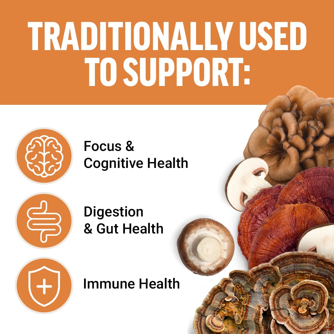 Force Factor Modern Mushrooms capsules close-up highlight convenient daily capsules for wellness.