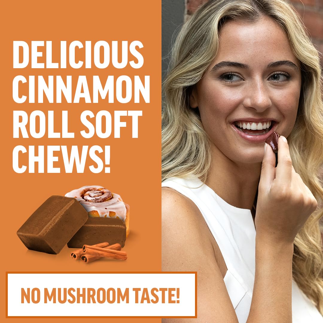 Force Factor Modern Mushrooms cinnamon roll flavor for tasty daily energy.