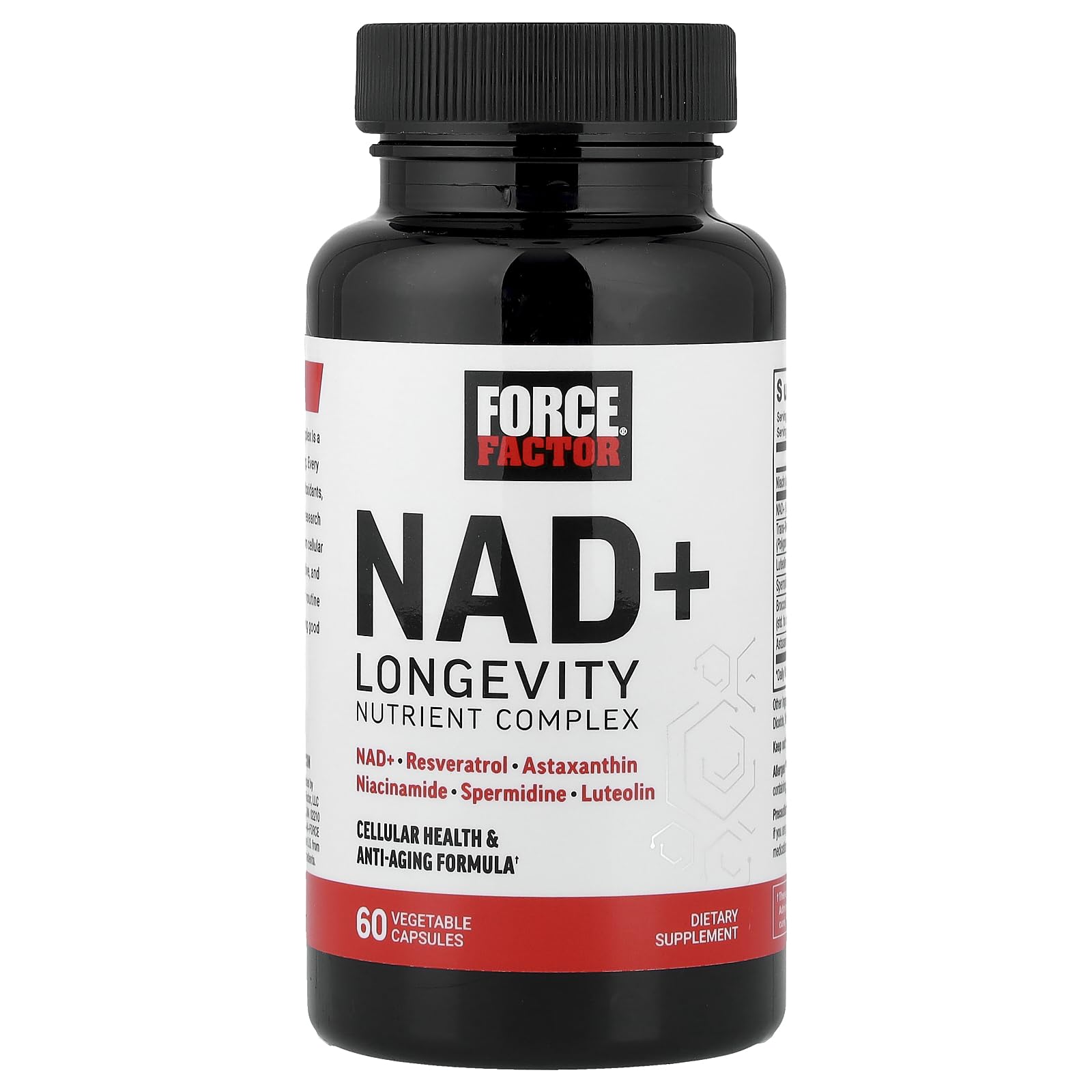 Force Factor NAD+ capsules in hand illustrate portable daily support.