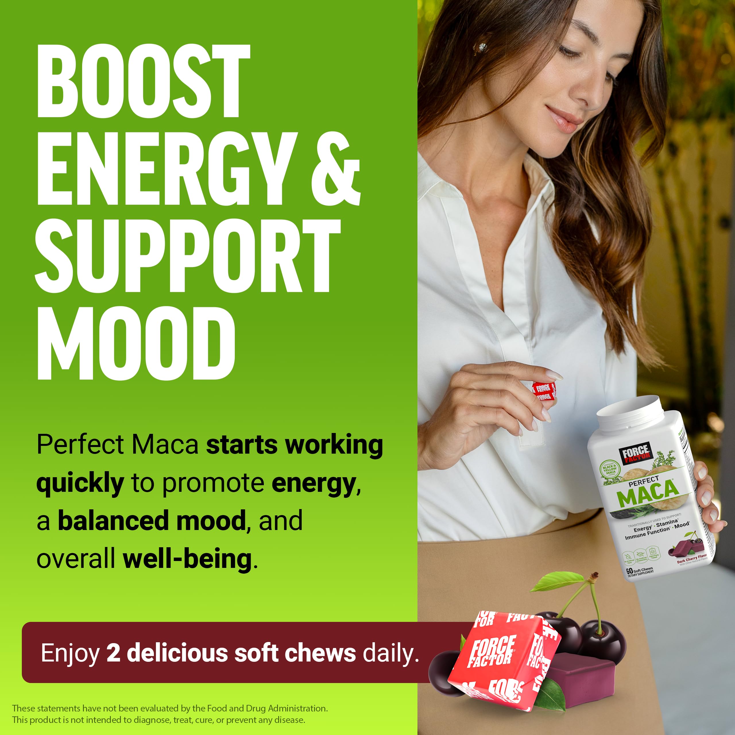Force Factor Perfect Maca soft chews black maca visual.