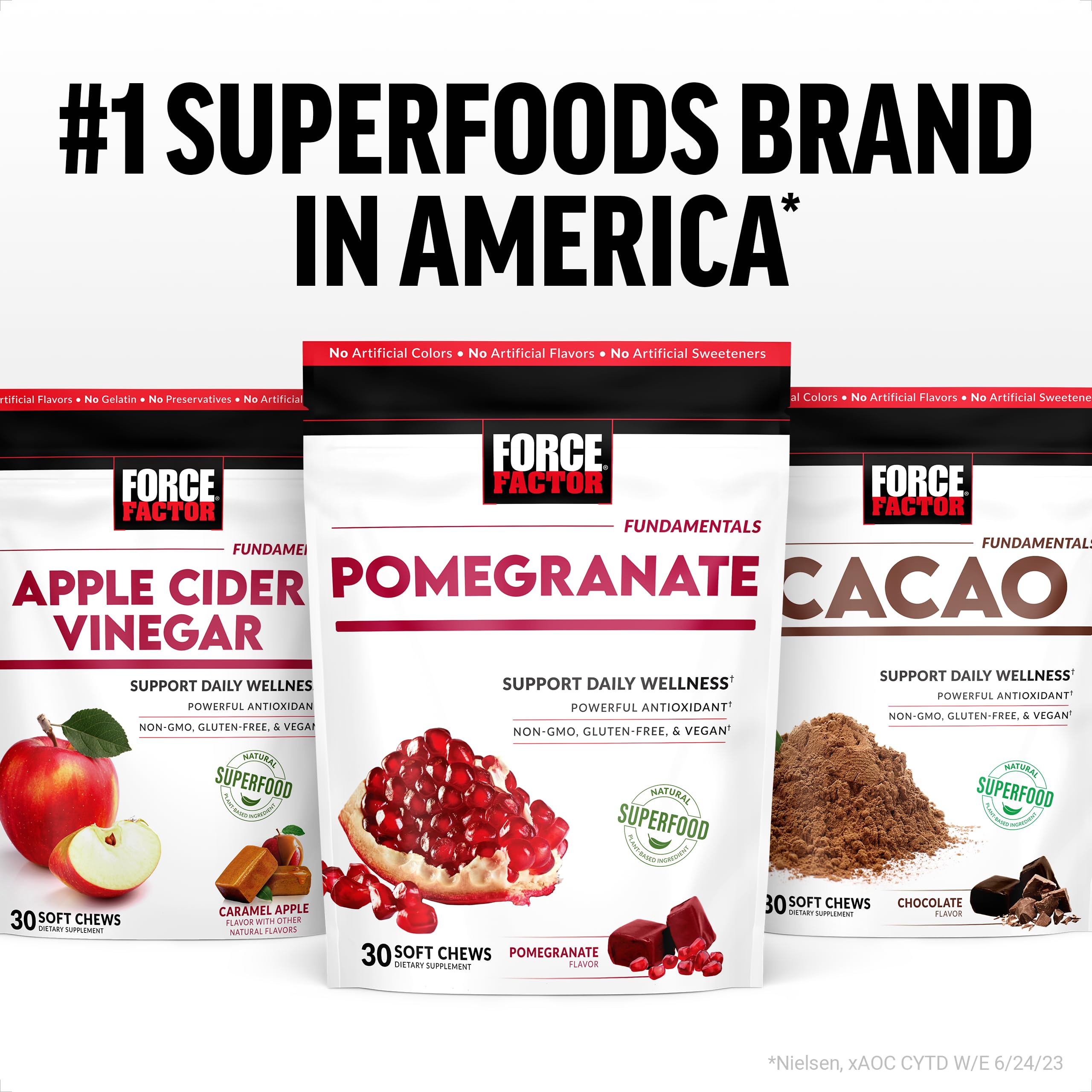 Force Factor Pomegranate Soft Chews gluten-free badge signals dietary compatibility