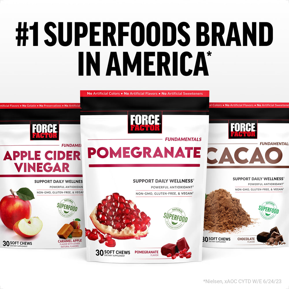 Force Factor Pomegranate Soft Chews gluten-free badge signals dietary compatibility
