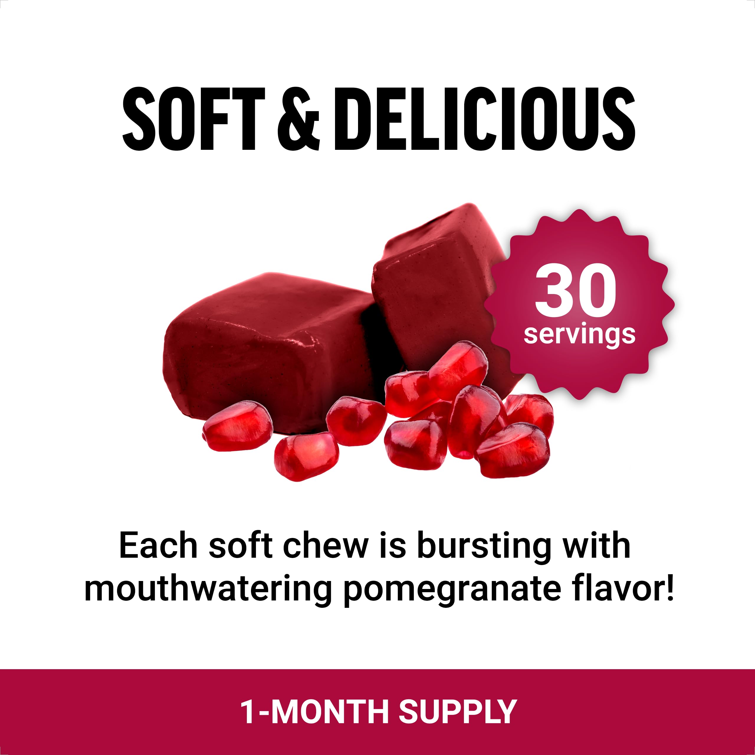 Force Factor Pomegranate Soft Chews packaging box highlights non-GMO vegan promise
