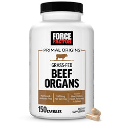 Force Factor Primal Origins beef organs bottle offers easy-to-take capsules for daily energy support.