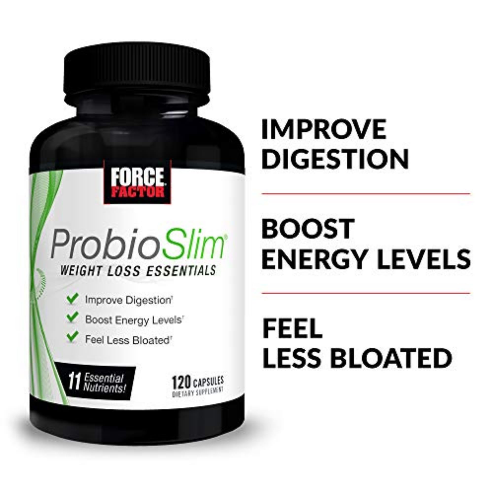 Force Factor ProbioSlim capsules close-up showing daily probiotic serving
