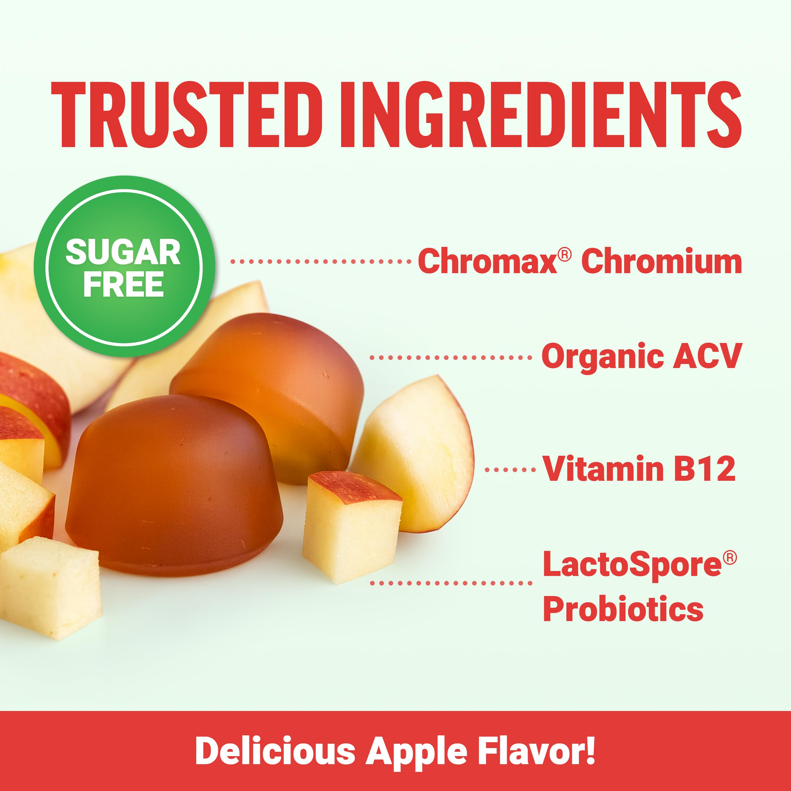 Force Factor ProbioSlim Keto ACV Gummies close-up shows sugar-free apple flavor