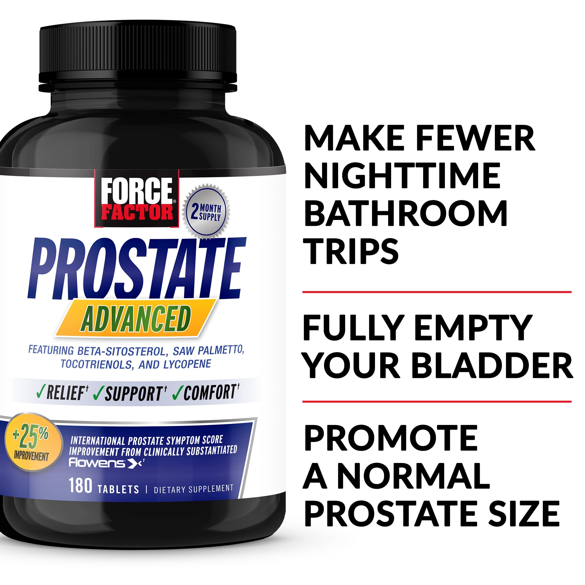 Close-up of Force Factor Prostate Advanced capsules ready for daily use.