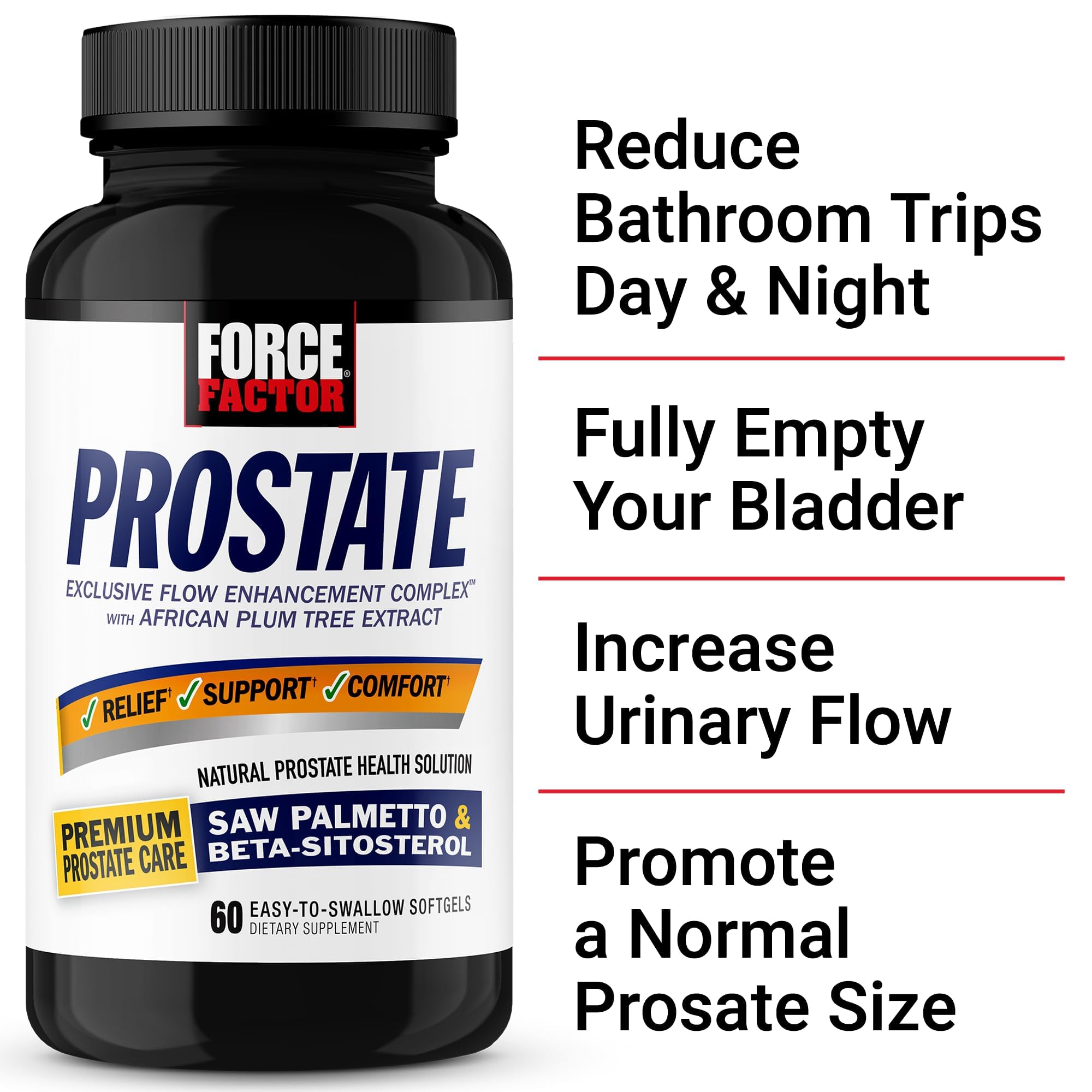 Force Factor Prostate softgels closeup for convenient daily use.