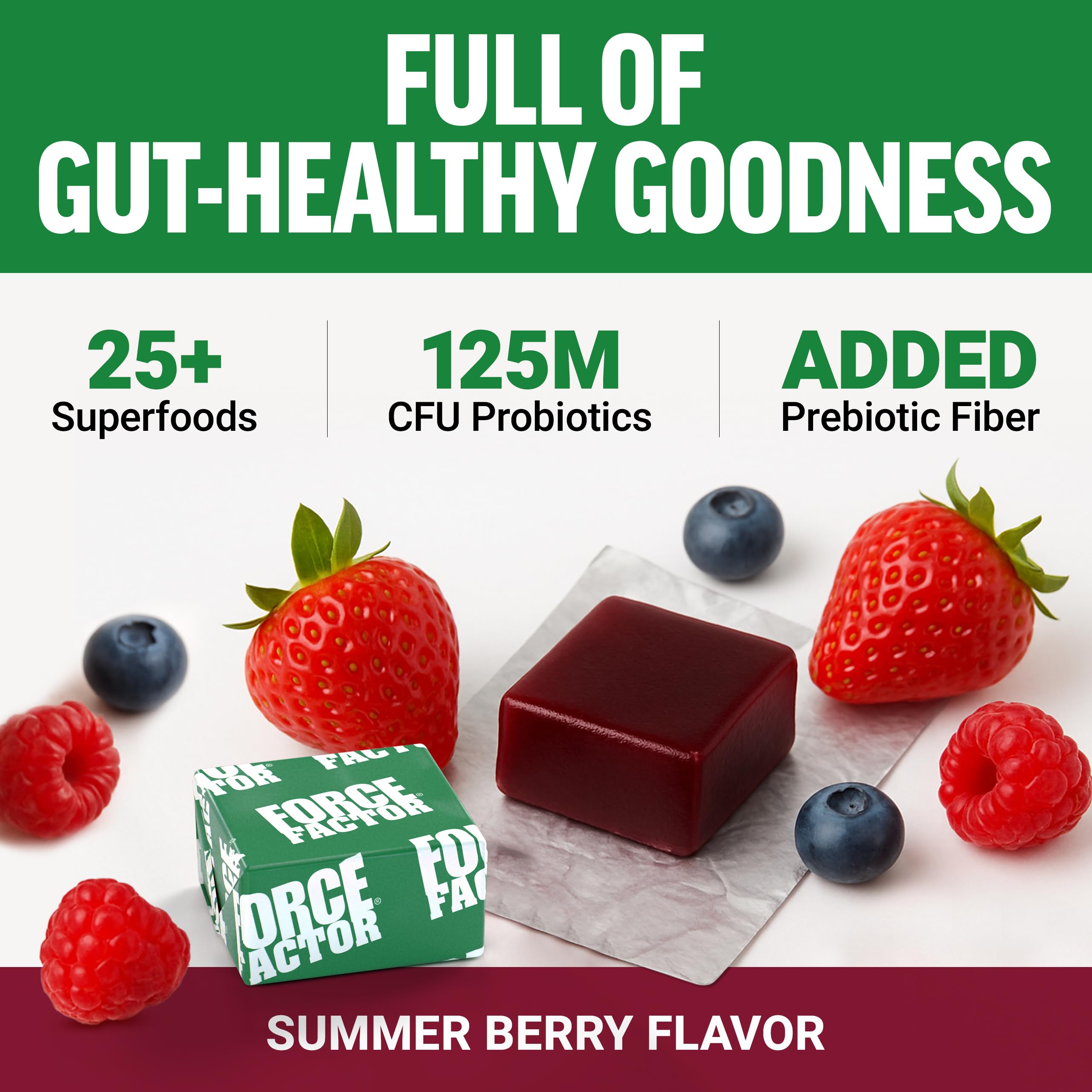 Force Factor Smarter Greens Soft Chews individual wrap highlights portable nutrition.