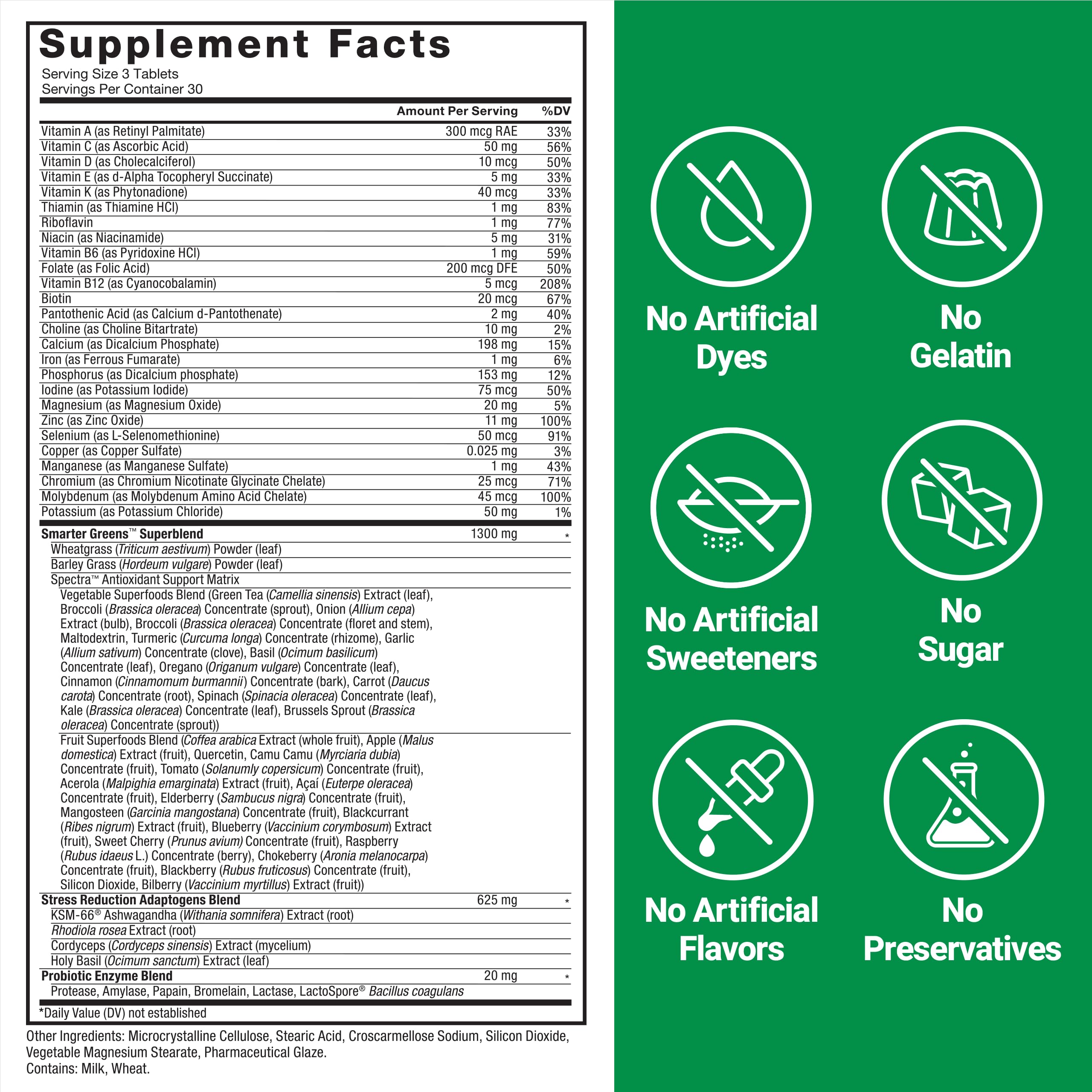 Force Factor Smarter Greens bottle front showcases premium greens in one tablet.