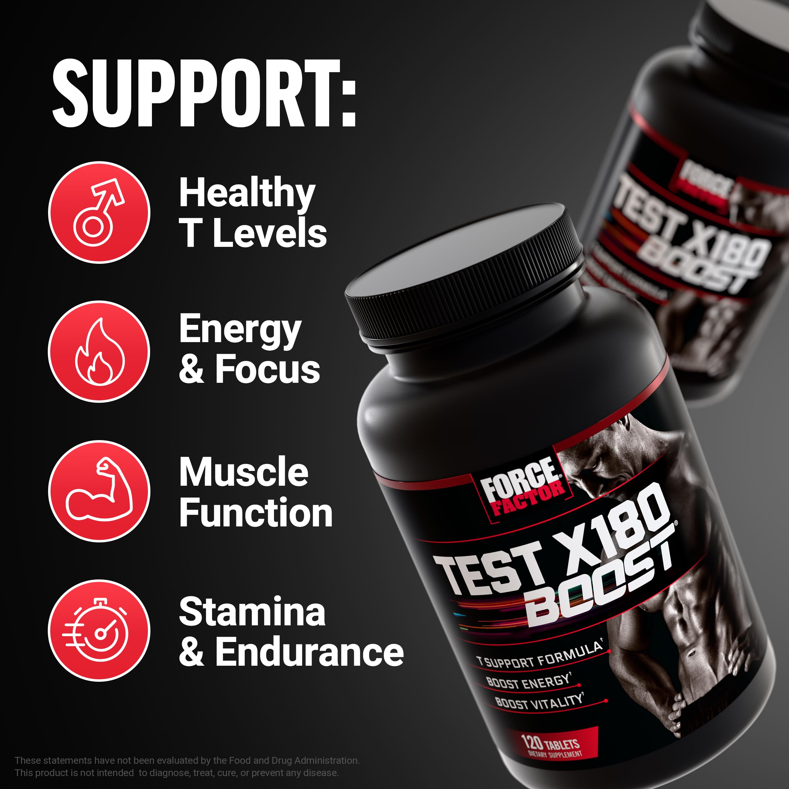 Capsules lineup of Force Factor Test X180 Boost for daily vitality.