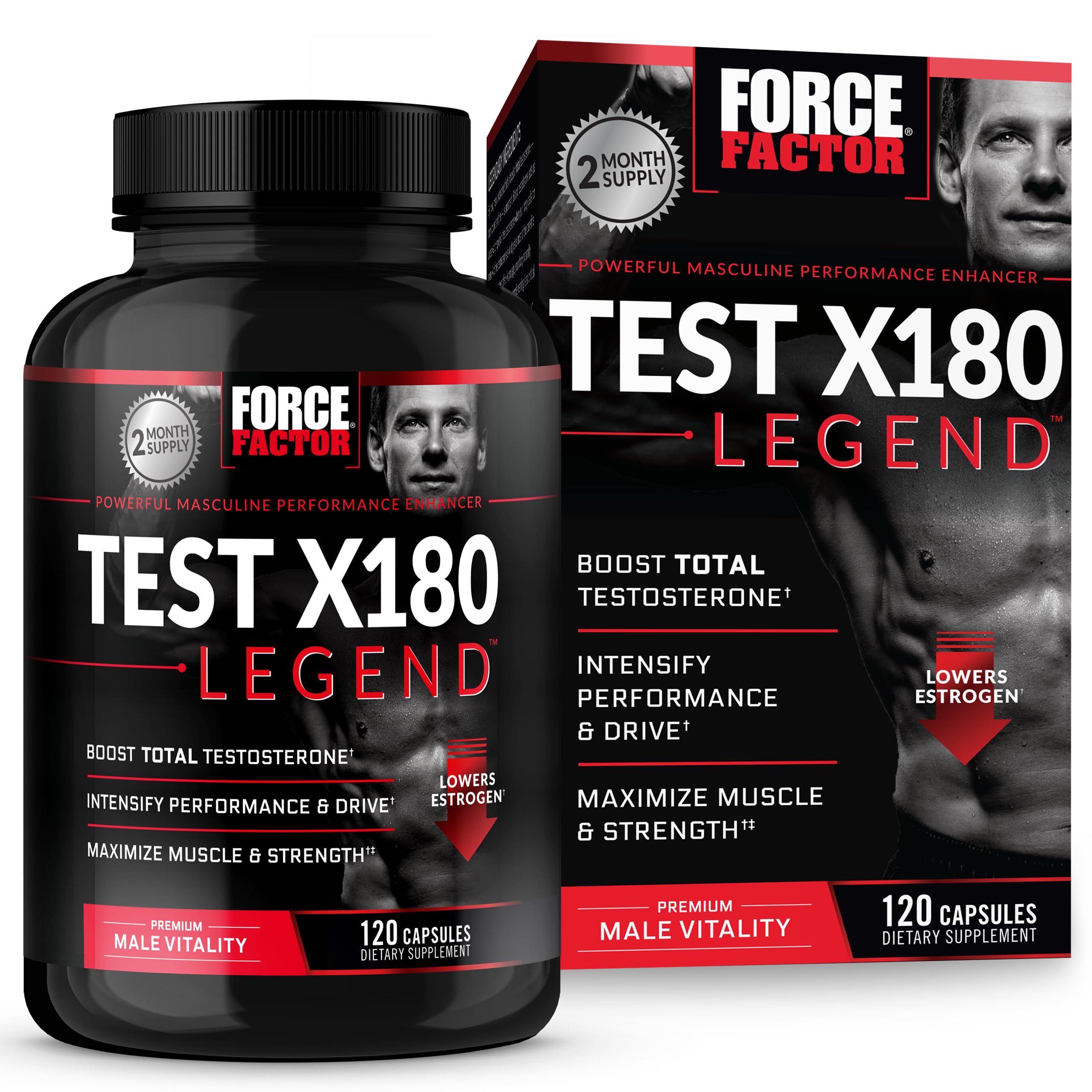 Force Factor Test X180 Legend bottle on gym shelf for daily energy