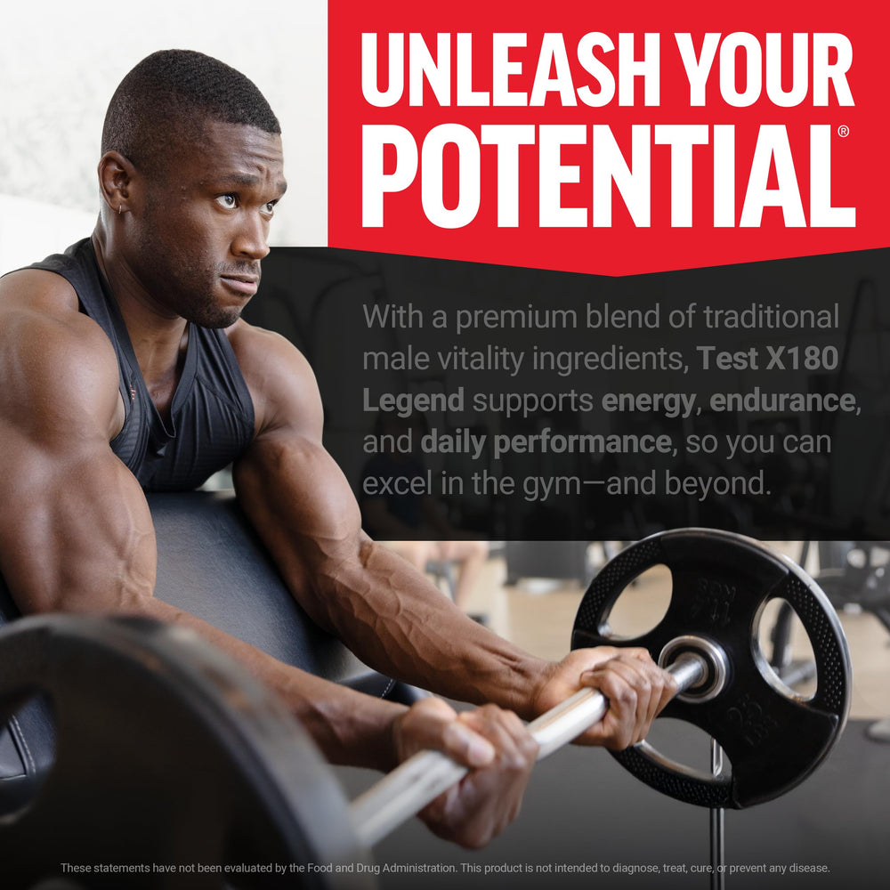 Packaging showing premium formula and product details for Test X180 Legend