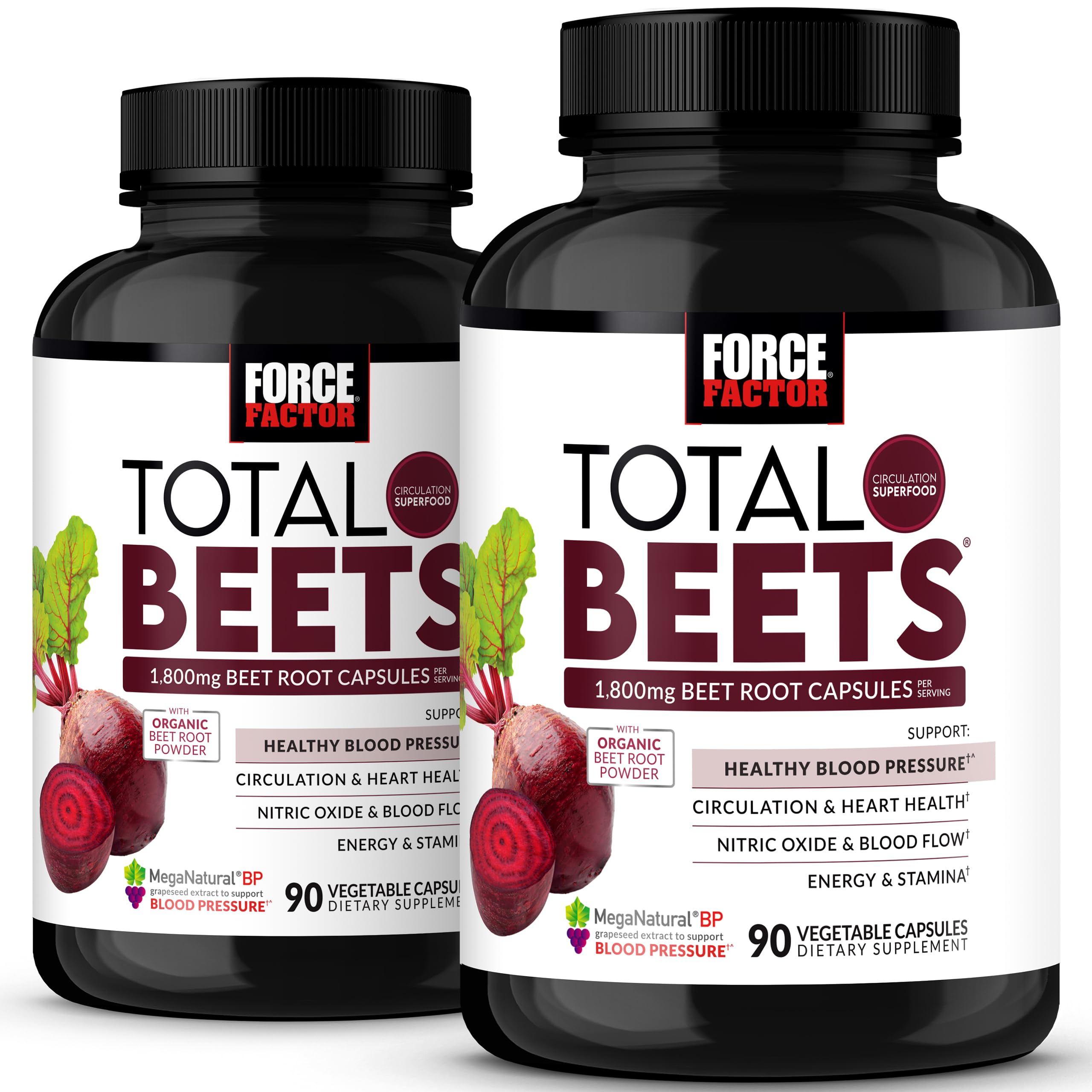 Force Factor Total Beets bottle supports daily circulation with convenient capsules.