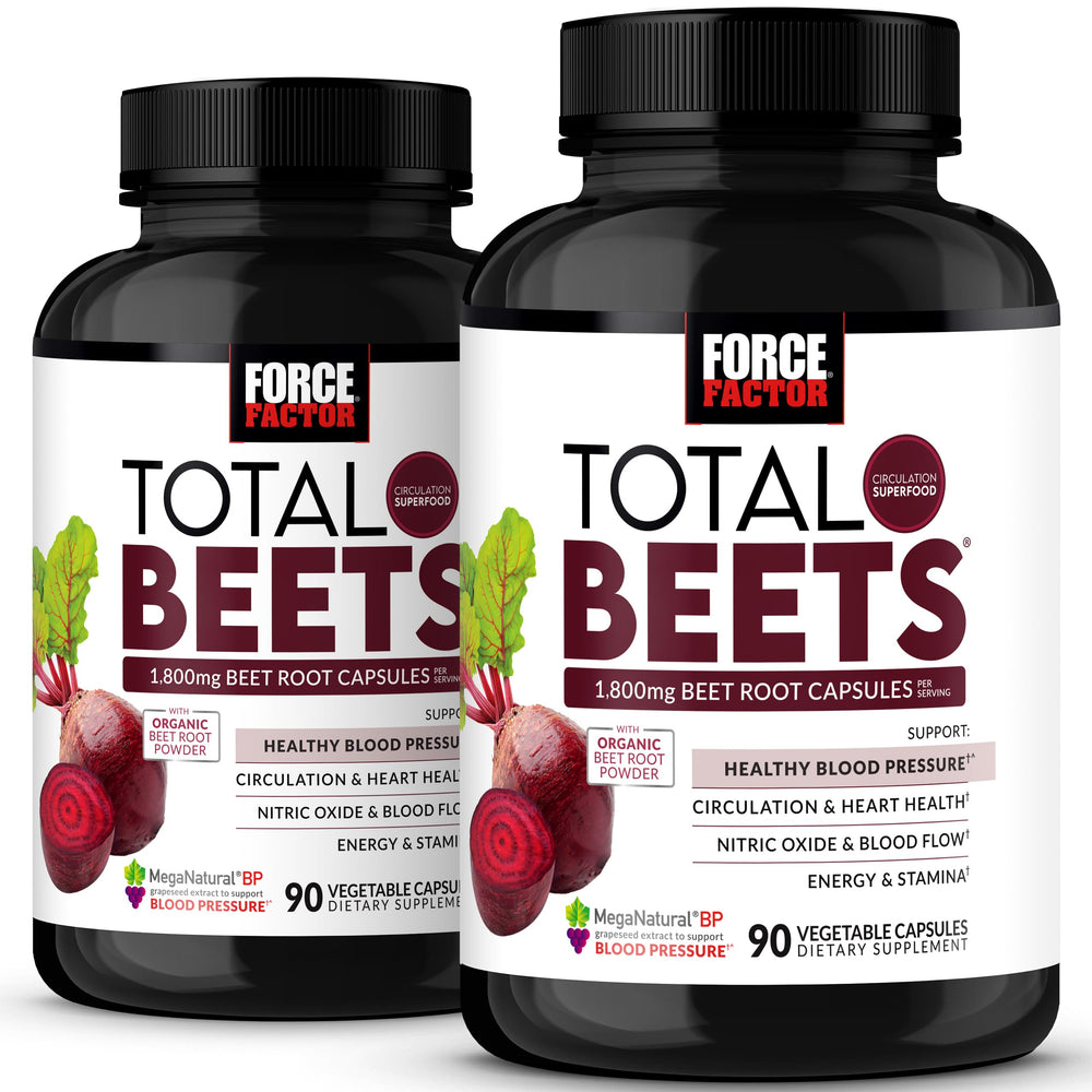Force Factor Total Beets bottle supports daily circulation with convenient capsules.