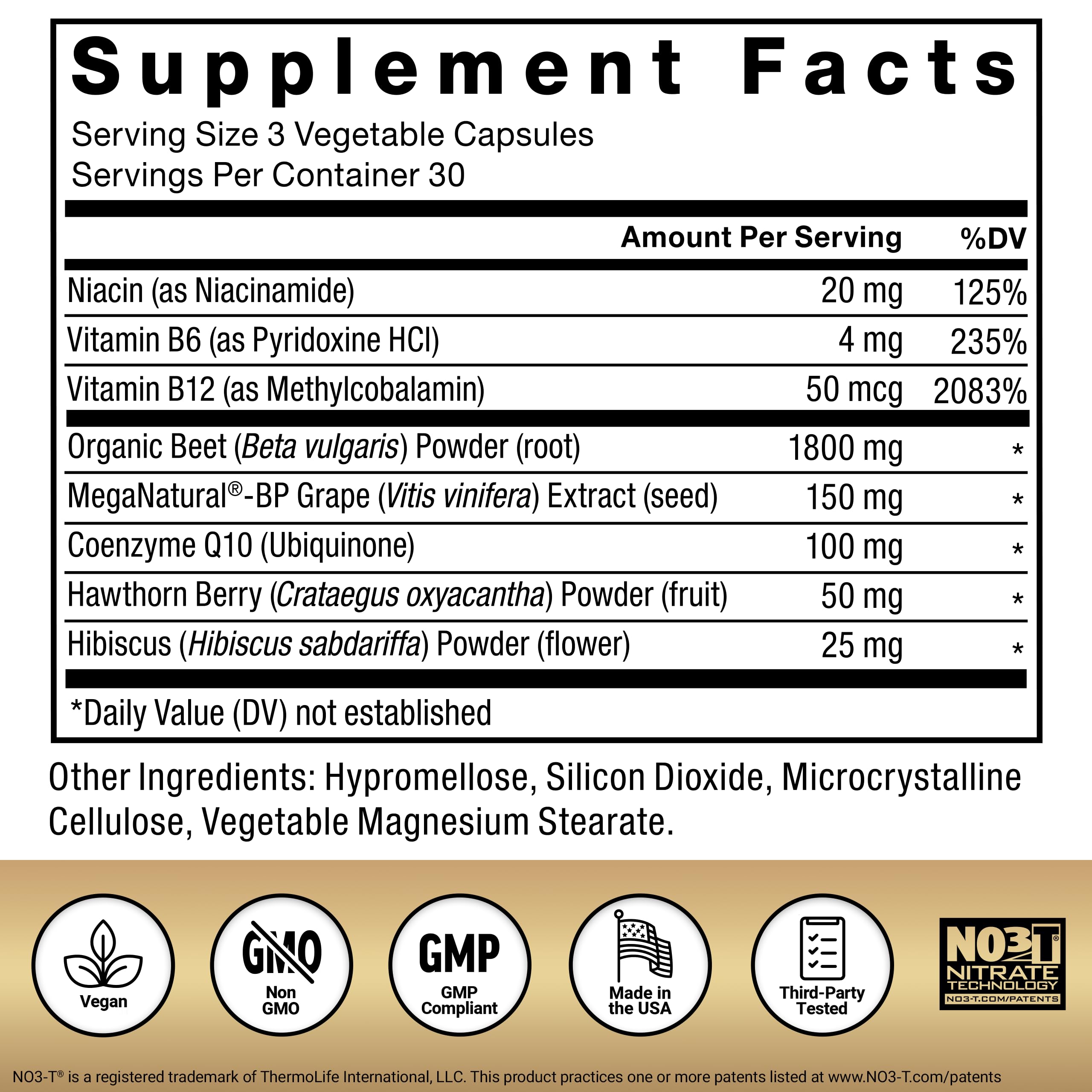 Force Factor Total Beets label notes B vitamins for stimulant-free heart energy production.