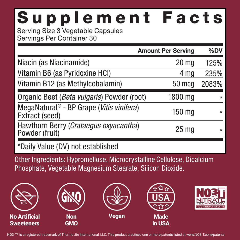 Label detail shows 1800mg beet root per serving in Total Beets.