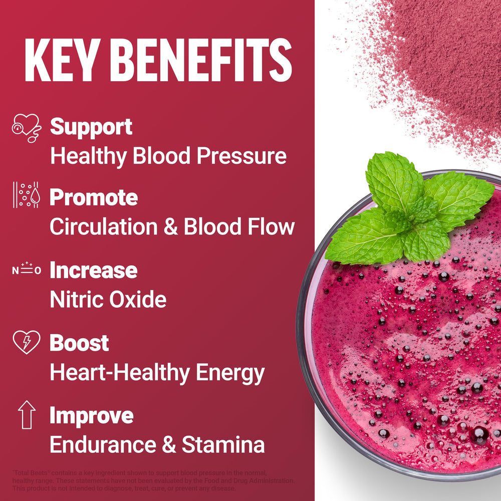 Force Factor Total Beets powder tub open with scoop ready for a nourishing serving.