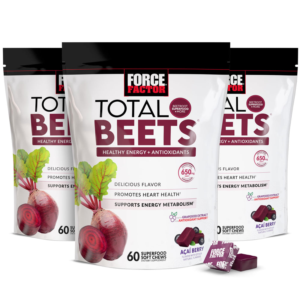 Force Factor Total Beets soft chews in acai berry flavor offer a heart-friendly energy boost.