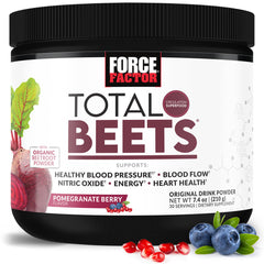 Force Factor Total Beets powder tub front highlights natural beetroot for daily energy support.