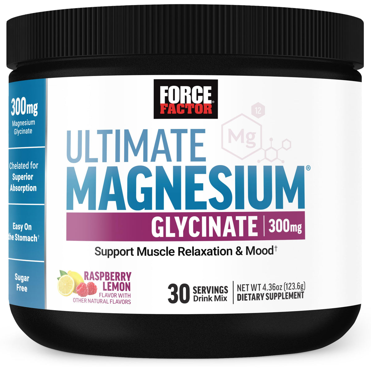Force Factor Ultimate Magnesium Glycinate bottle with label visible promoting daily relaxation