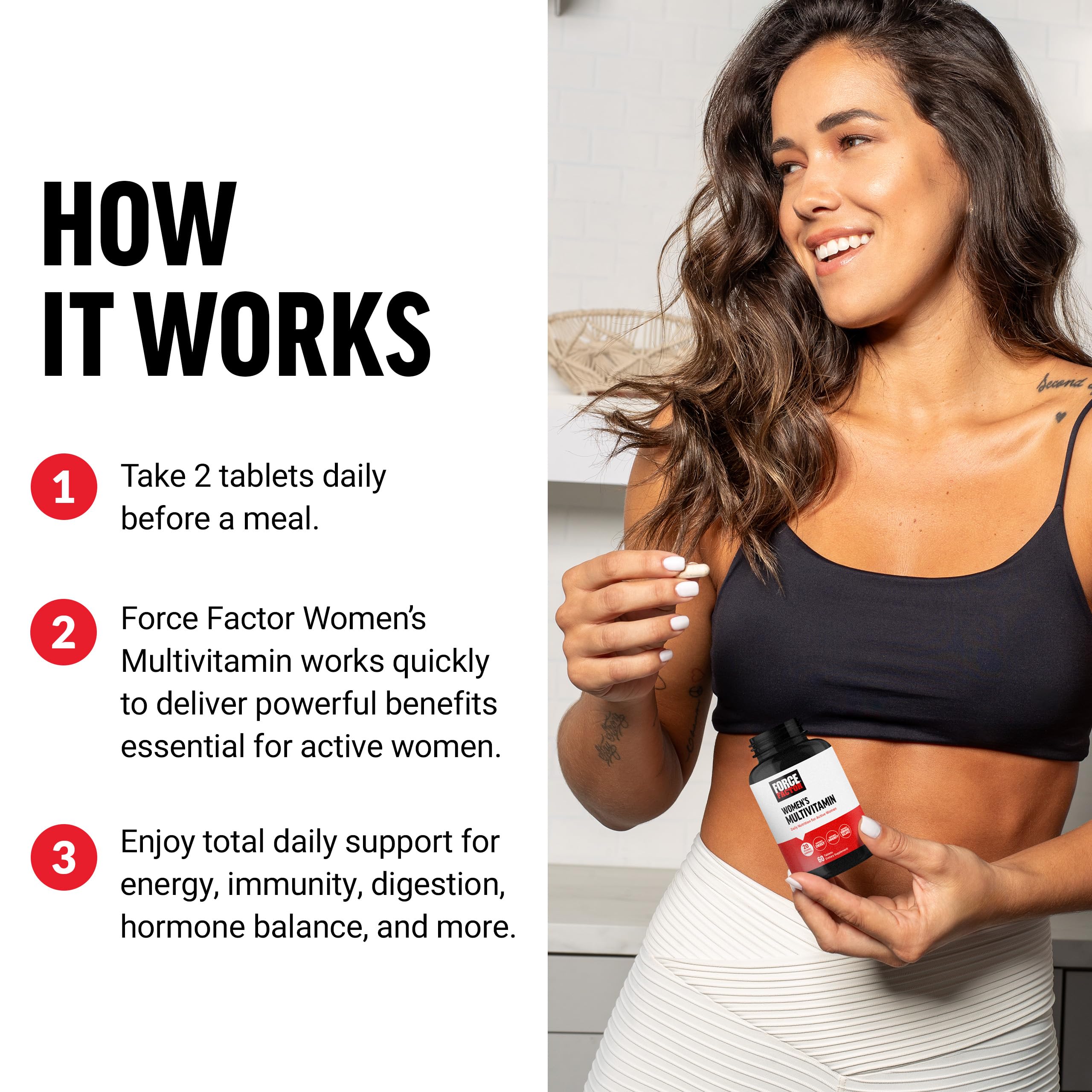 Force Factor Women’s Multivitamin digestive enzymes icon highlights gut support